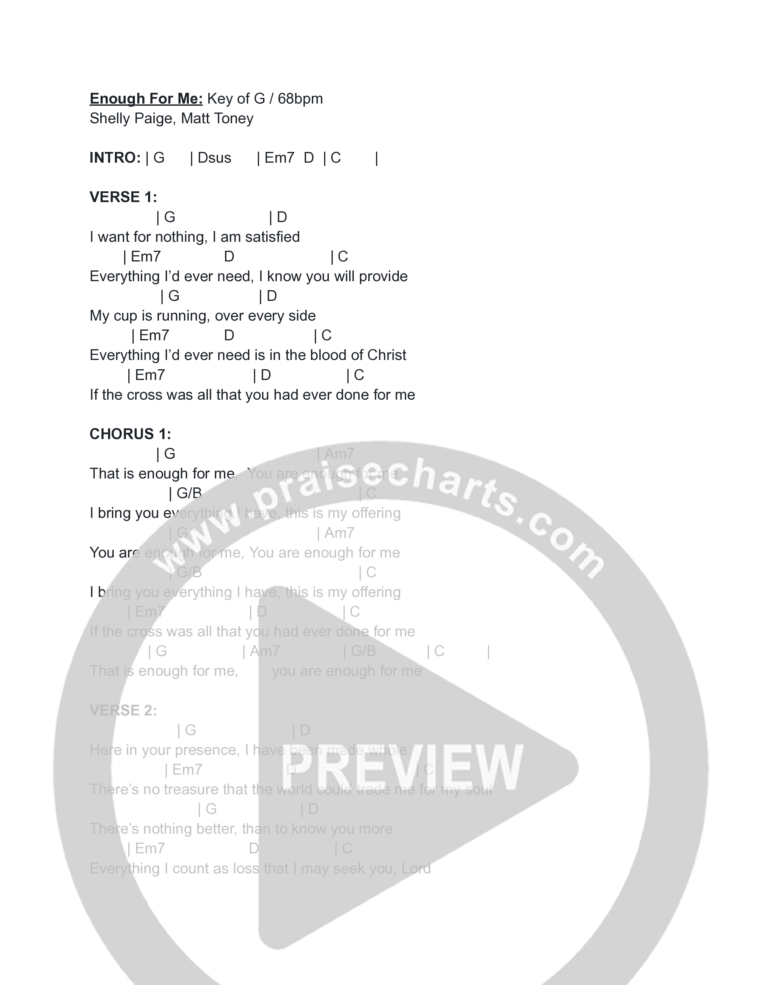 Enough For Me Chord Chart (CNOW United / Marcy Priest / Kevin Daniels)
