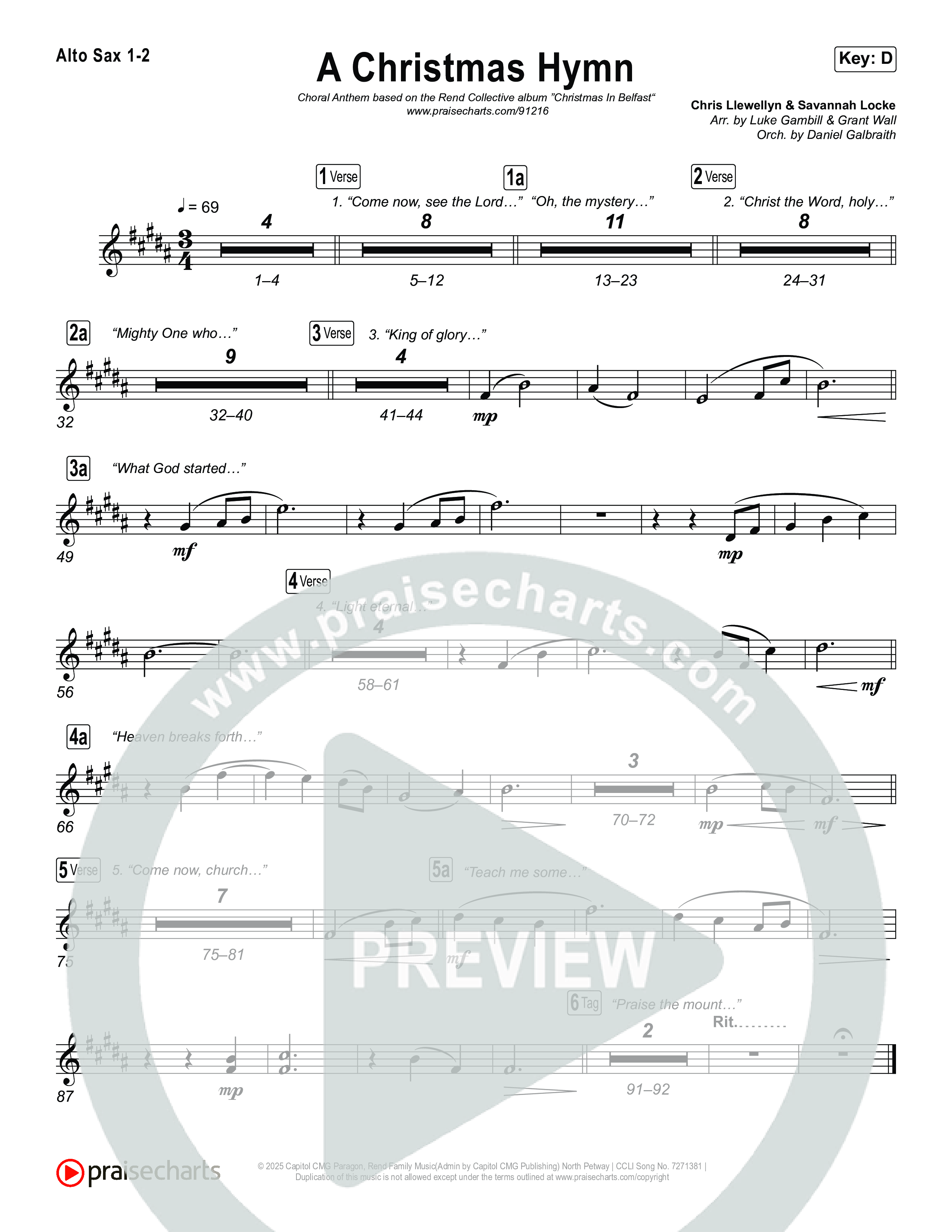 A Christmas Hymn (Choral Anthem SATB) Sax Pack (Rend Collective / Arr. Luke Gambill)