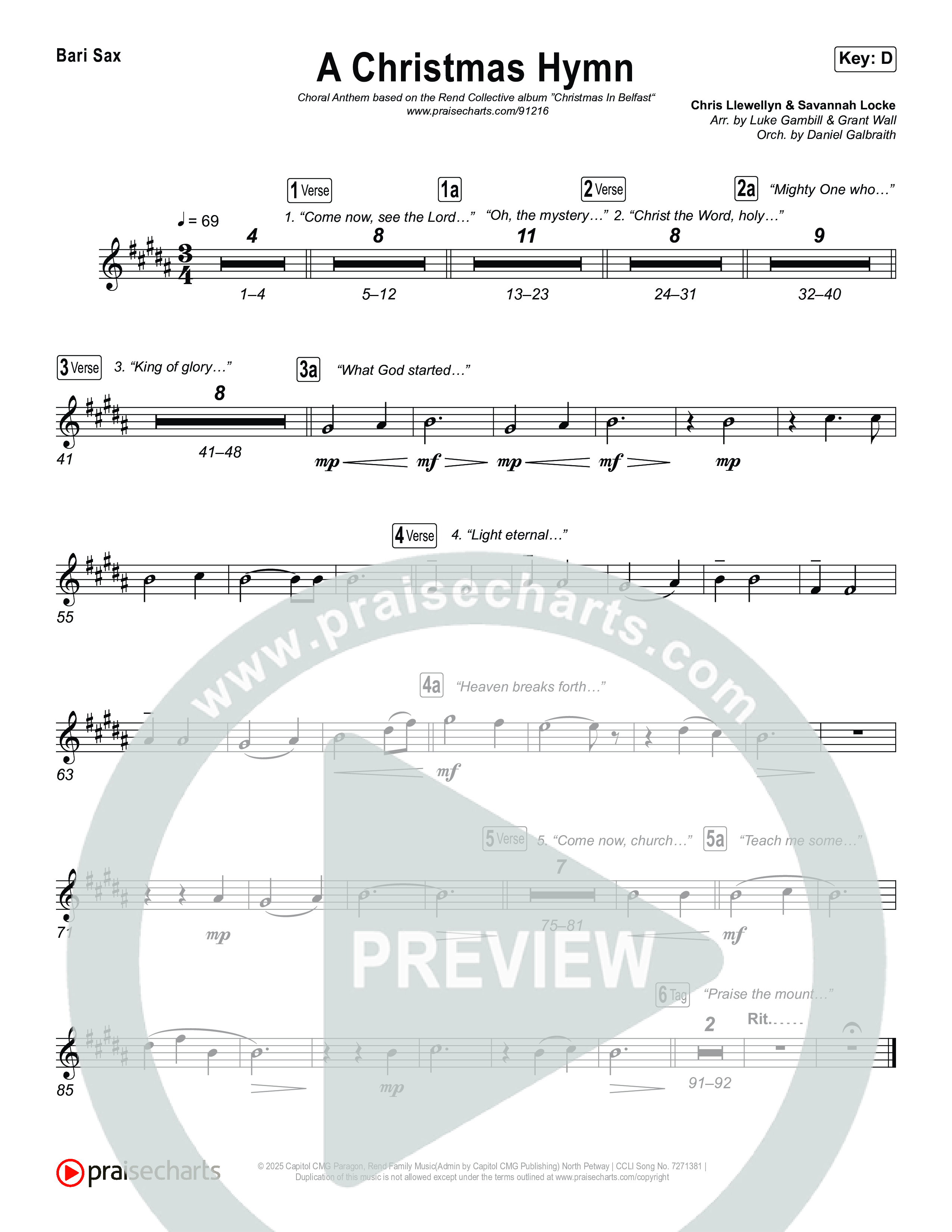 A Christmas Hymn (Choral Anthem SATB) Sax Pack (Rend Collective / Arr. Luke Gambill)