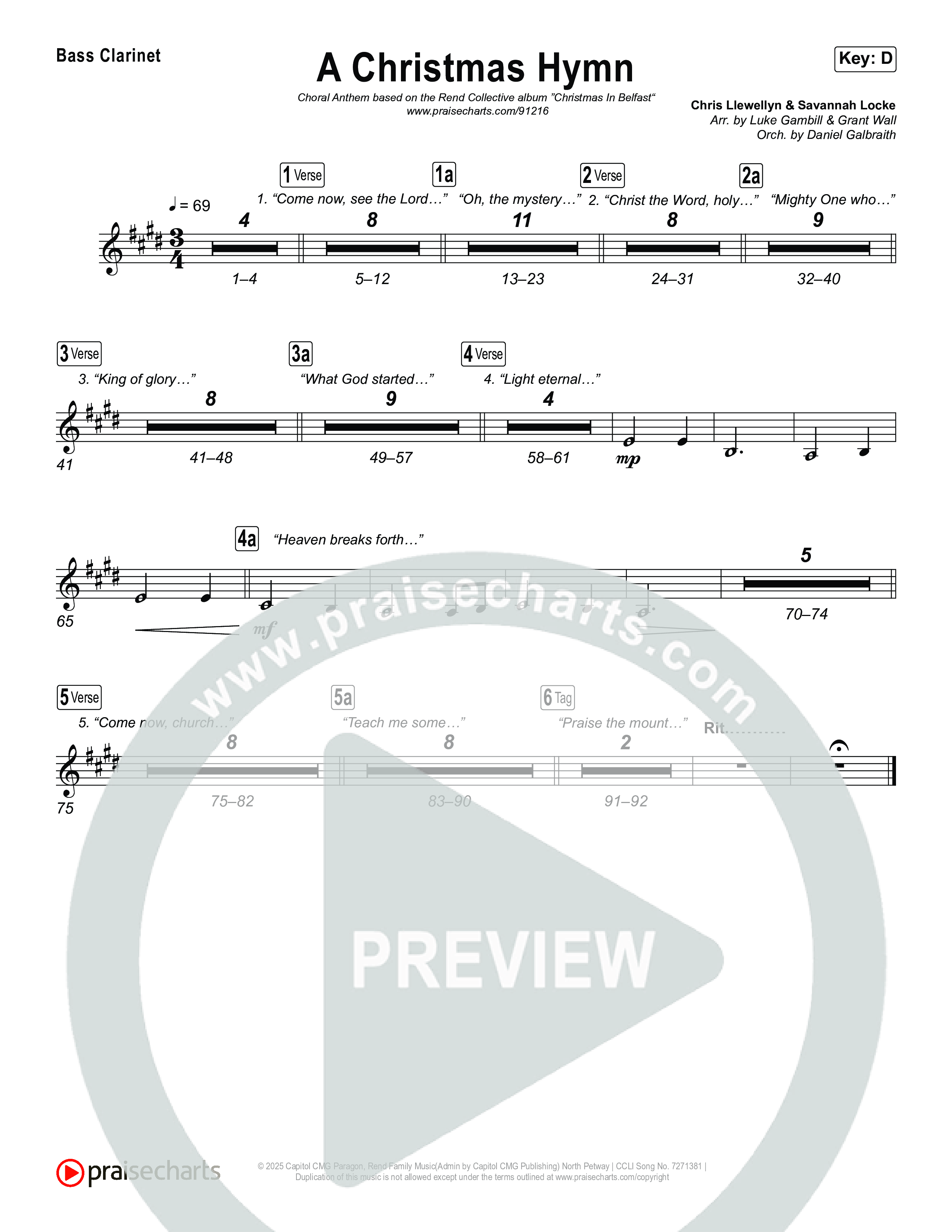 A Christmas Hymn (Choral Anthem SATB) Bass Clarinet (Rend Collective / Arr. Luke Gambill)