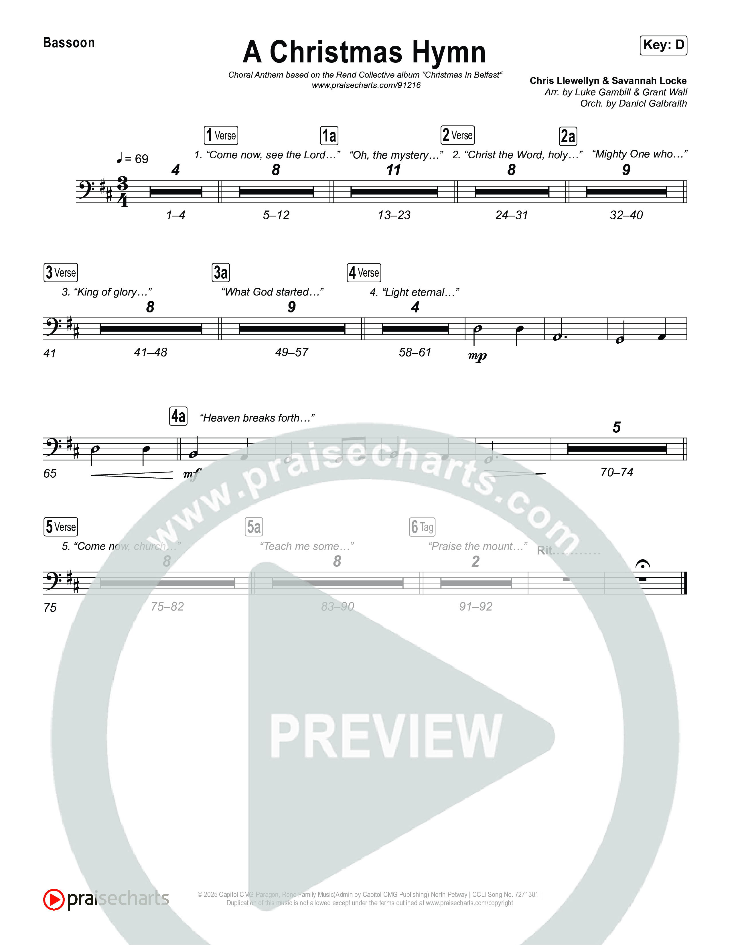 A Christmas Hymn (Choral Anthem SATB) Bassoon (Rend Collective / Arr. Luke Gambill)