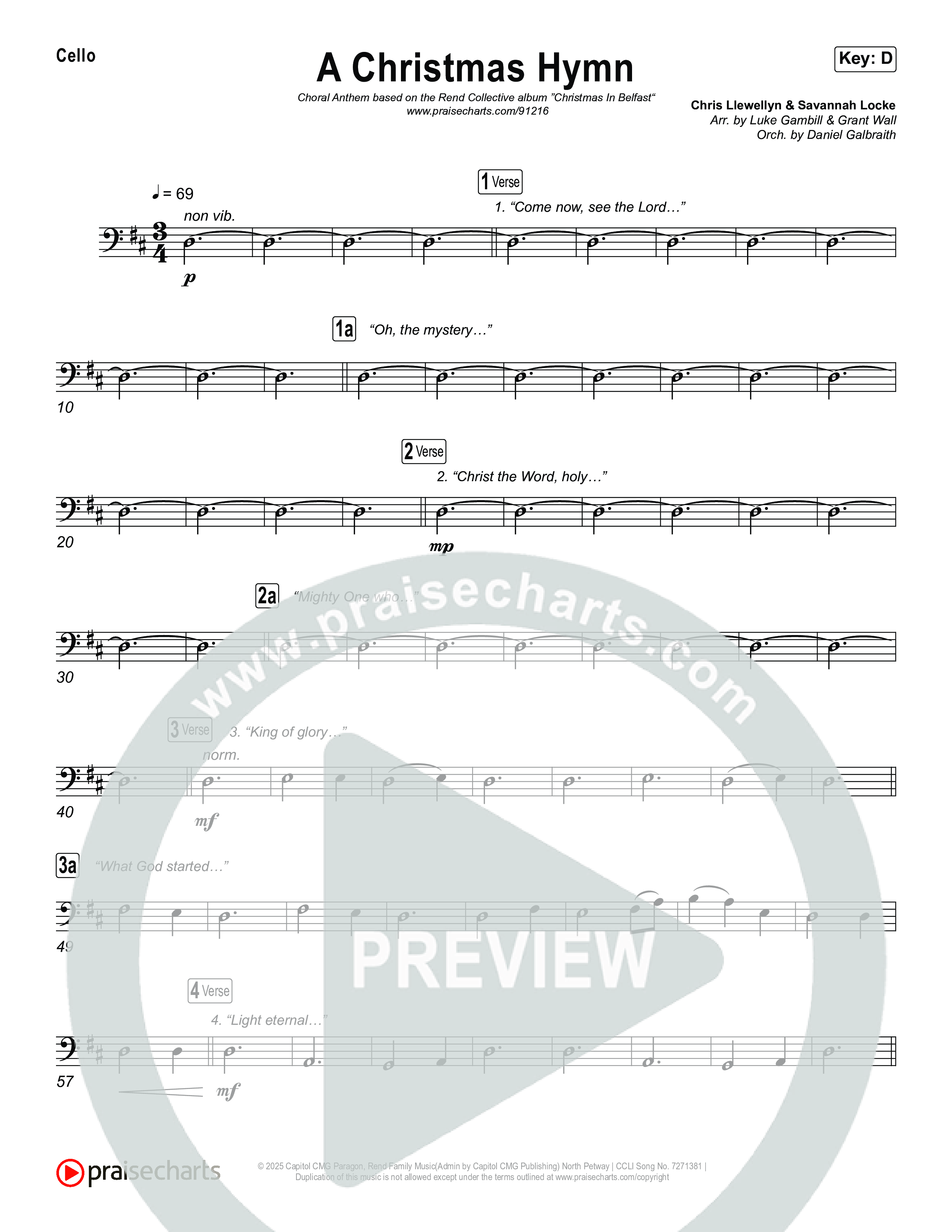 A Christmas Hymn (Choral Anthem SATB) Cello (Rend Collective / Arr. Luke Gambill)