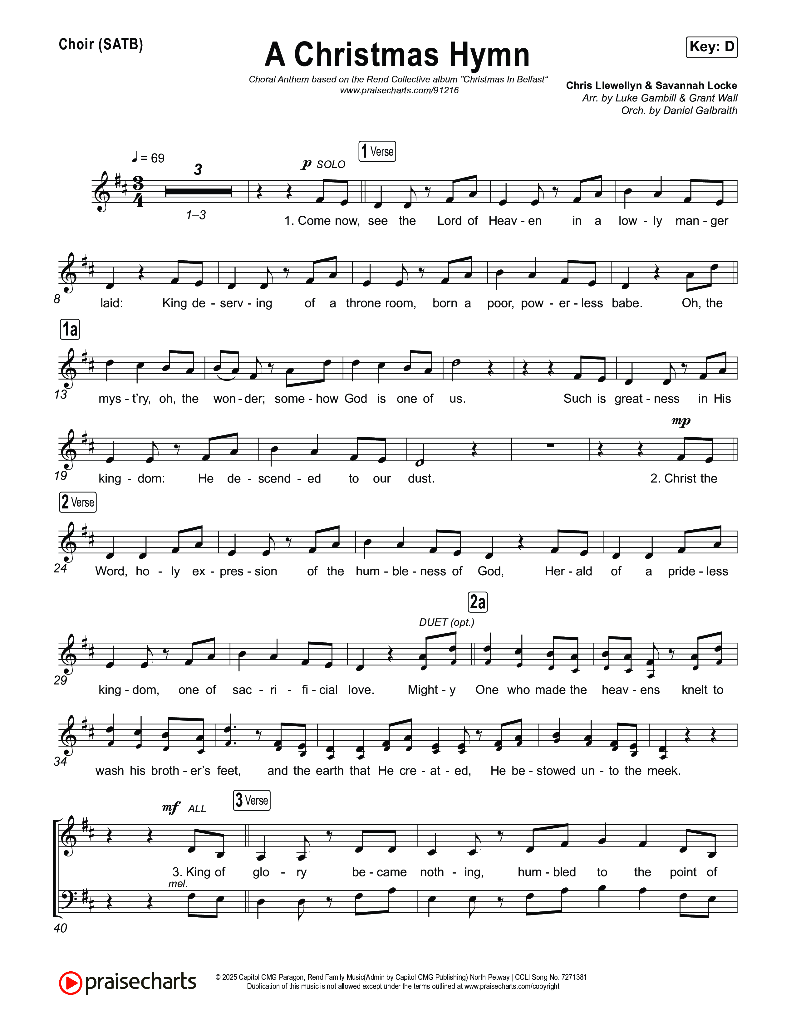 A Christmas Hymn (Choral Anthem SATB) Choir Sheet (SATB) (Rend Collective / Arr. Luke Gambill)