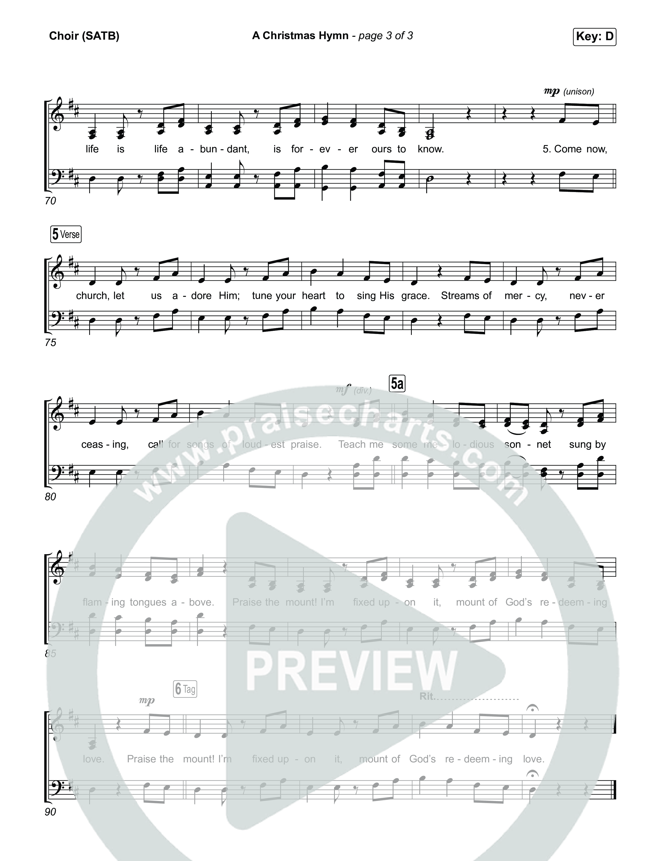 A Christmas Hymn (Choral Anthem SATB) Choir Sheet (SATB) (Rend Collective / Arr. Luke Gambill)