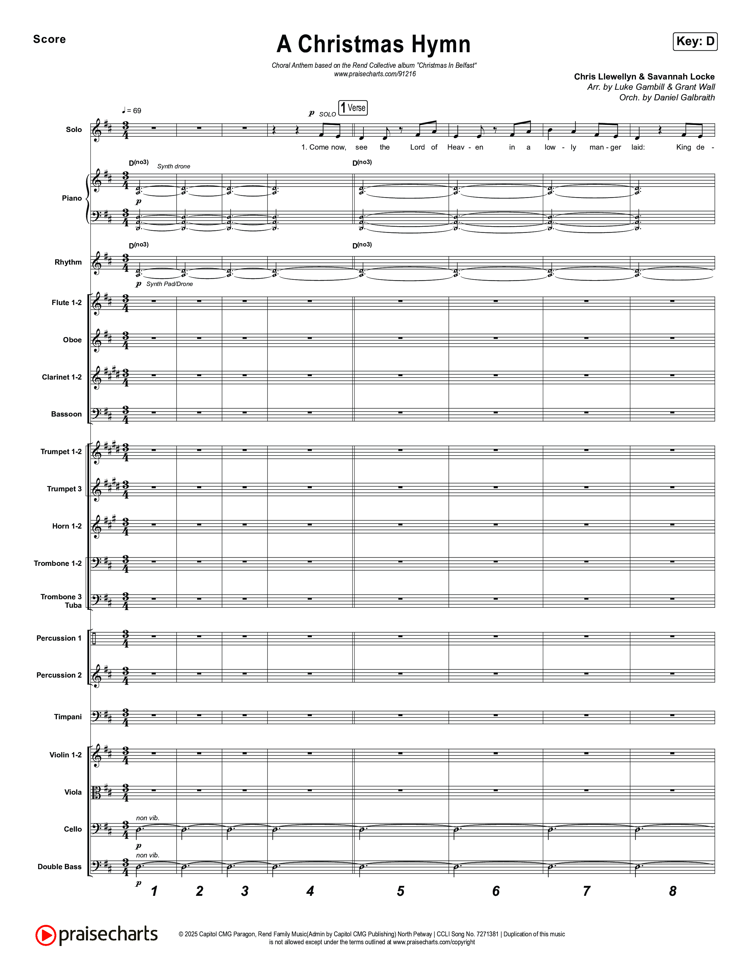 A Christmas Hymn (Choral Anthem SATB) Orchestration (Rend Collective / Arr. Luke Gambill)