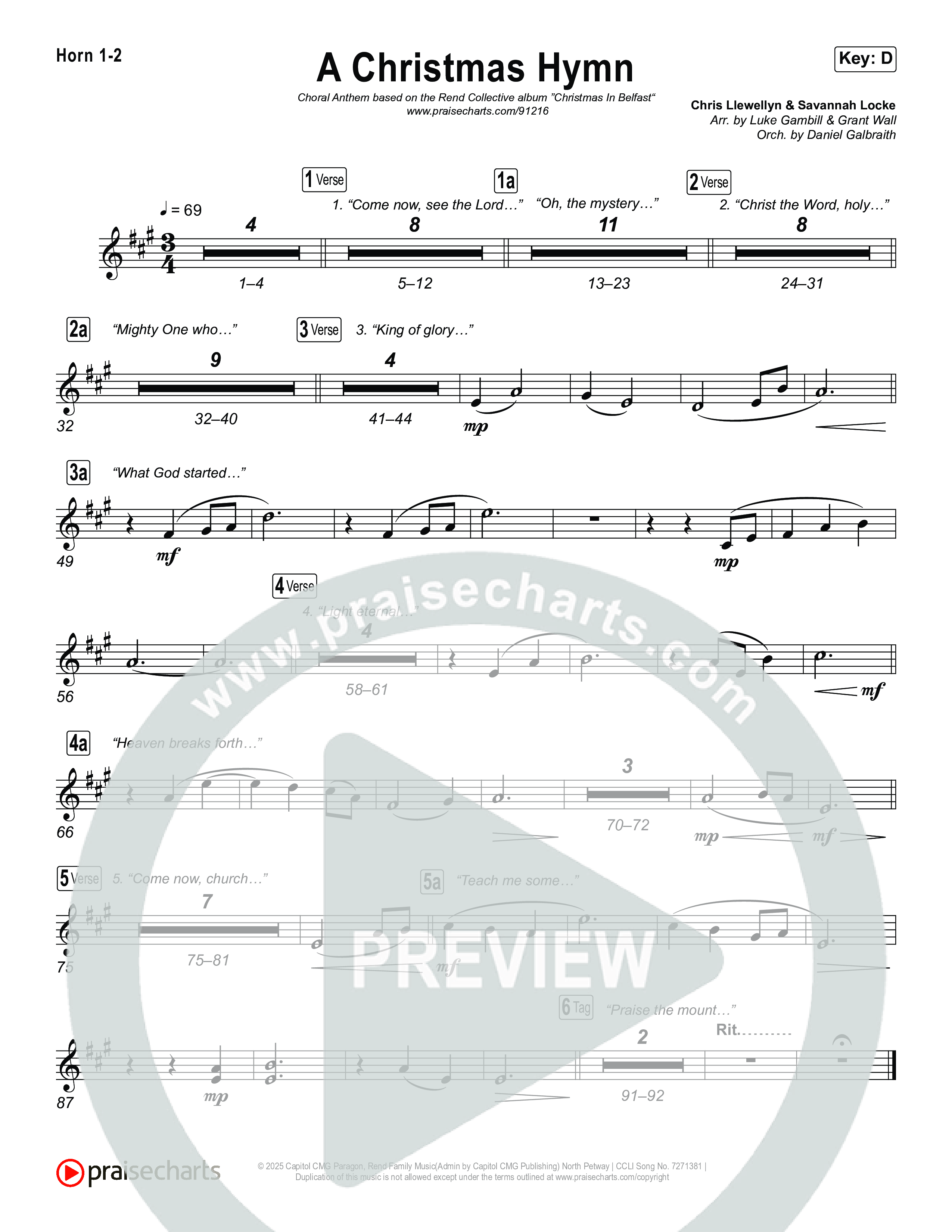 A Christmas Hymn (Choral Anthem SATB) Brass Pack (Rend Collective / Arr. Luke Gambill)