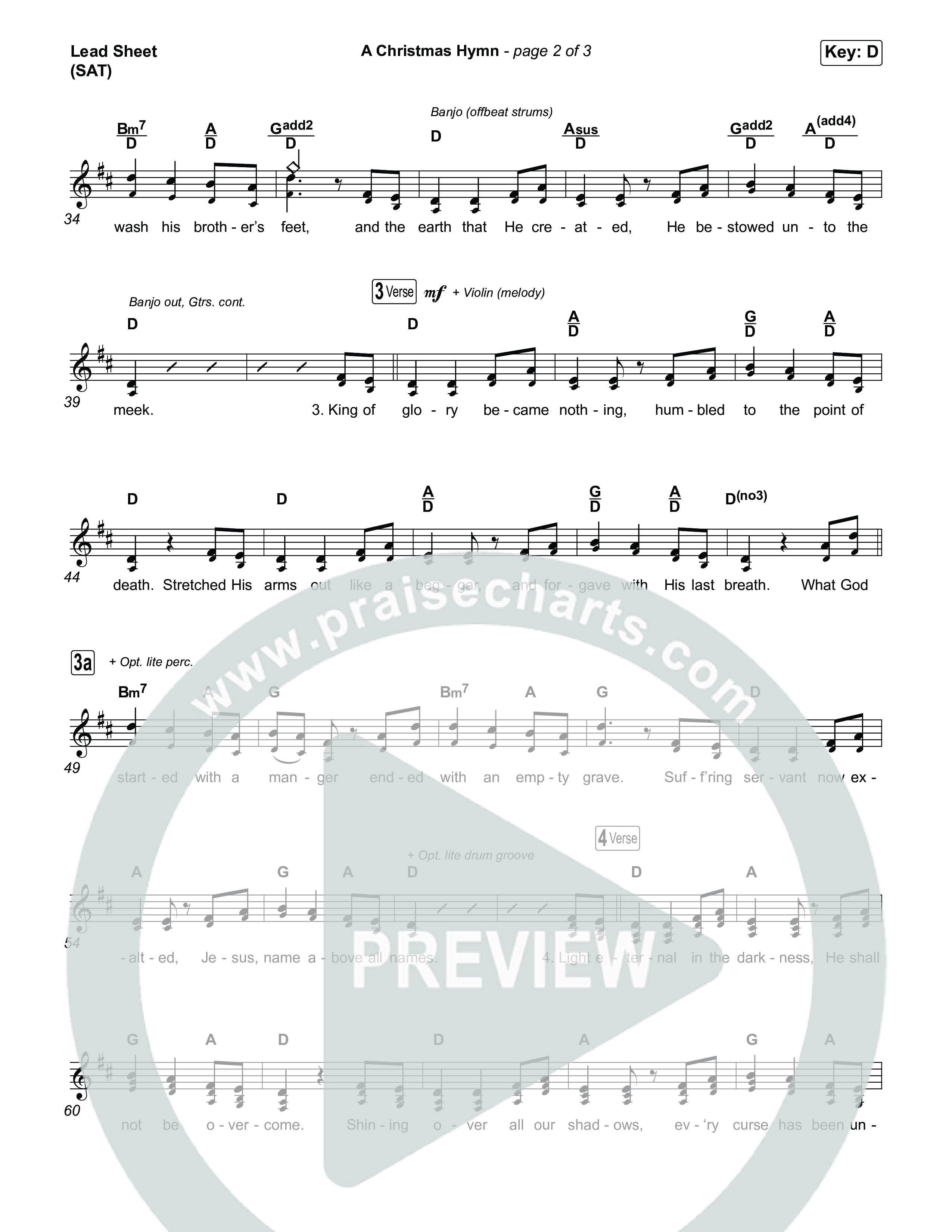 A Christmas Hymn (Choral Anthem SATB) Lead Sheet (SAT) (Rend Collective / Arr. Luke Gambill)