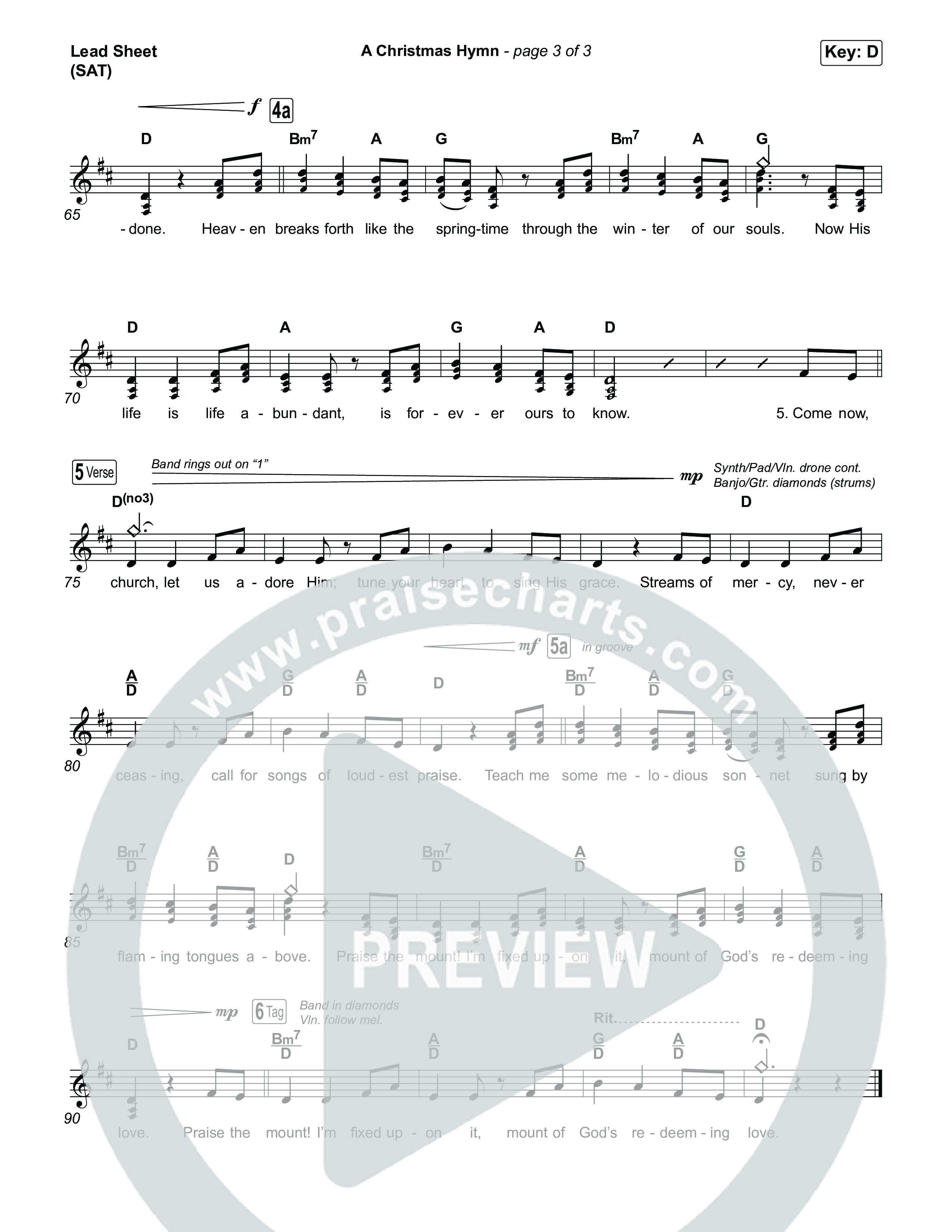 A Christmas Hymn (Choral Anthem SATB) Lead Sheet (SAT) (Rend Collective / Arr. Luke Gambill)