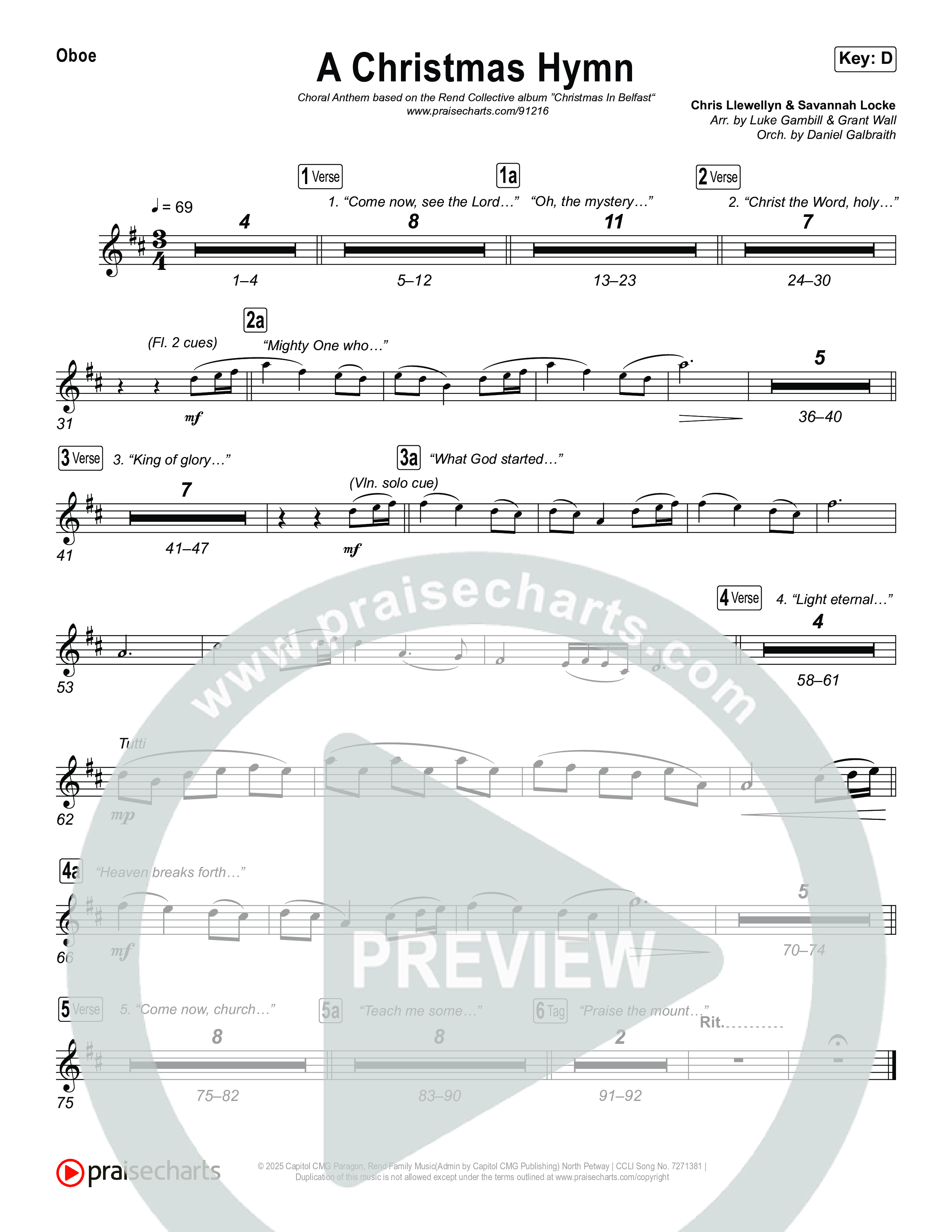 A Christmas Hymn (Choral Anthem SATB) Oboe (Rend Collective / Arr. Luke Gambill)