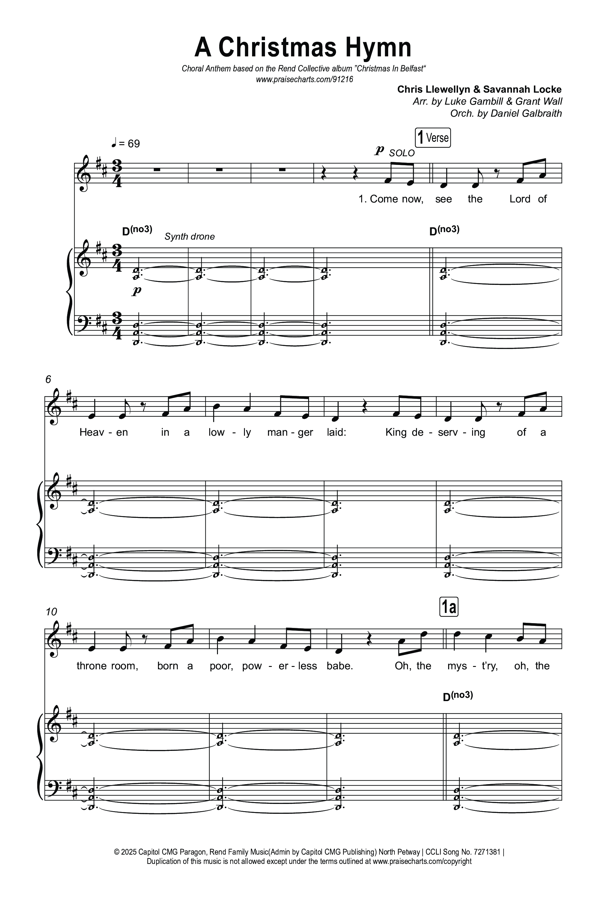 A Christmas Hymn (Choral Anthem SATB) Octavo (SATB & Pno) (Rend Collective / Arr. Luke Gambill)