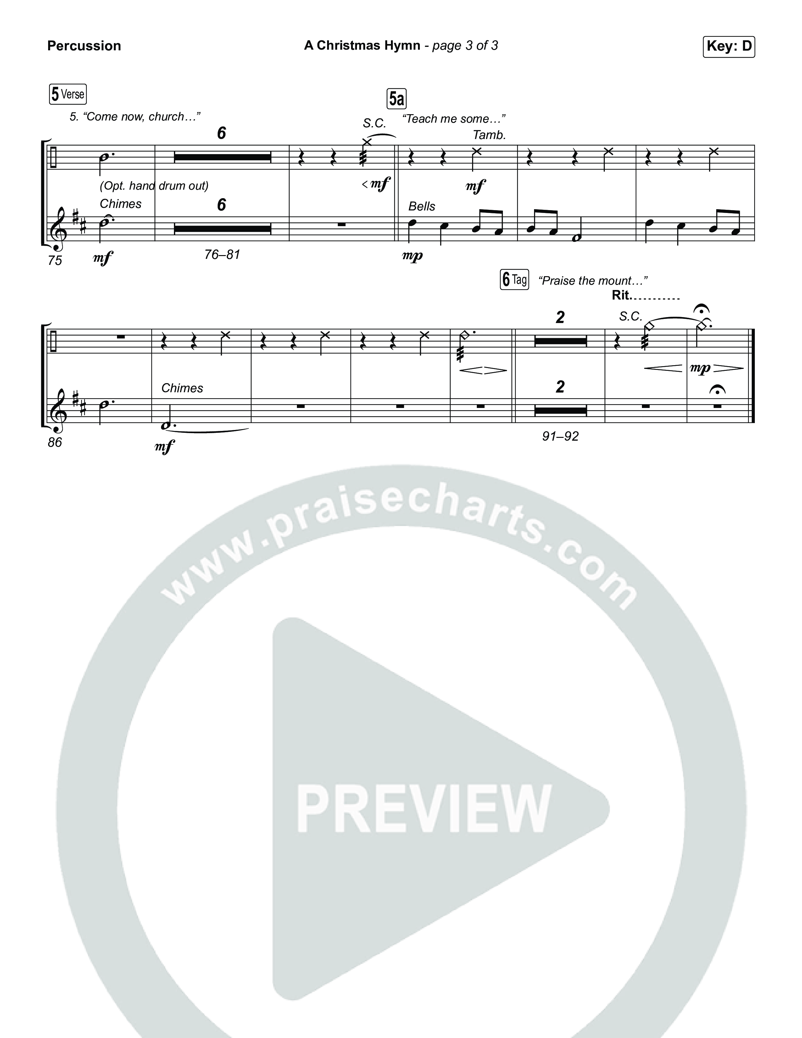 A Christmas Hymn (Choral Anthem SATB) Percussion (Rend Collective / Arr. Luke Gambill)