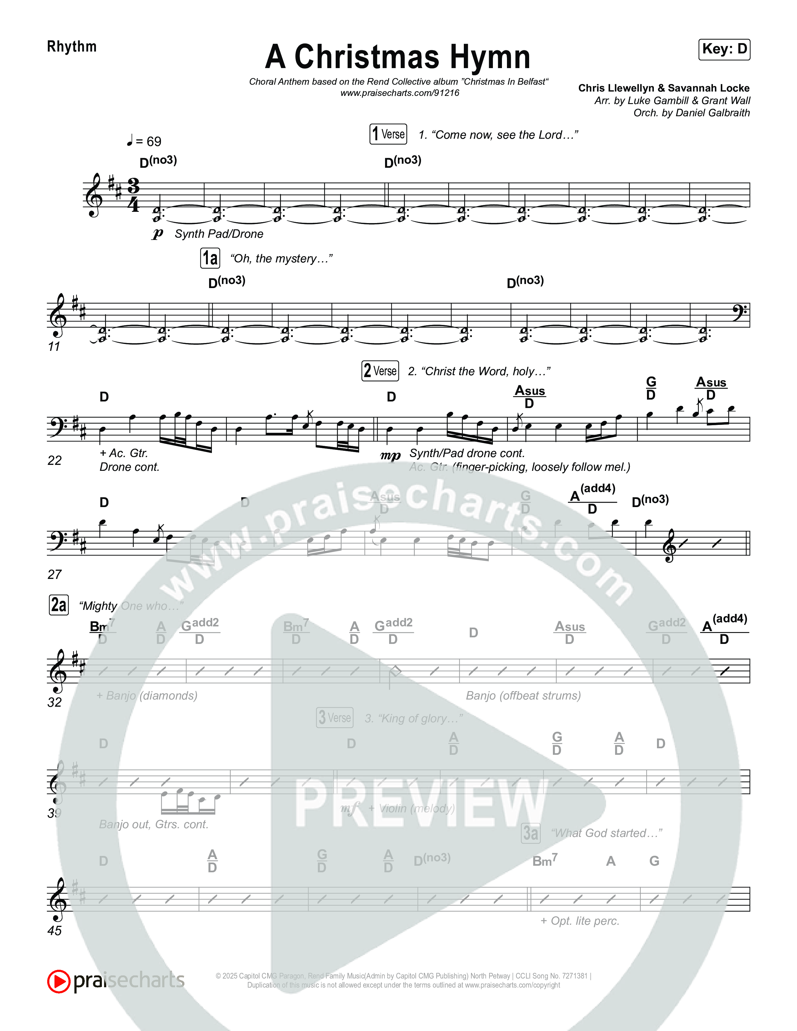 A Christmas Hymn (Choral Anthem SATB) Rhythm Pack (Rend Collective / Arr. Luke Gambill)