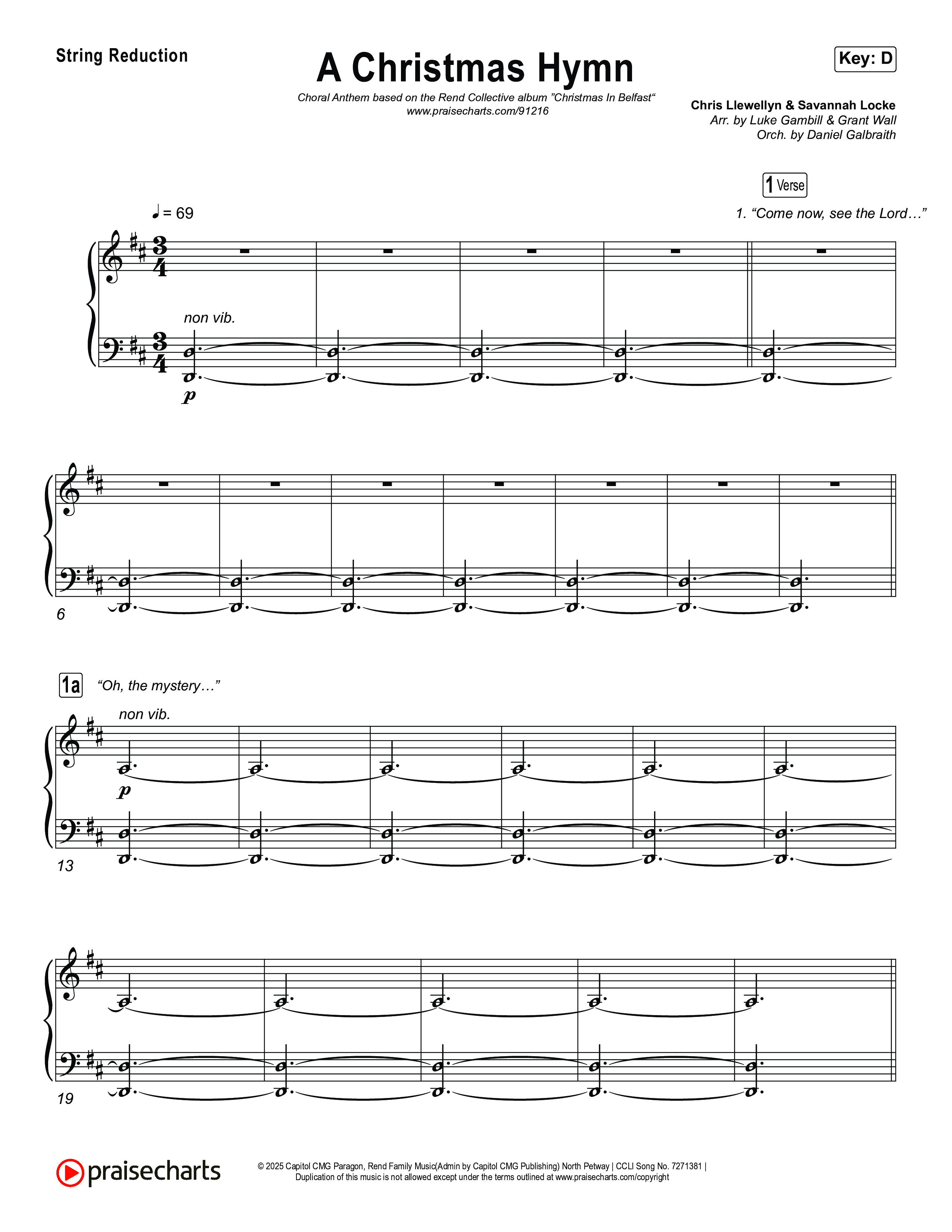 A Christmas Hymn (Choral Anthem SATB) String Reduction (Rend Collective / Arr. Luke Gambill)