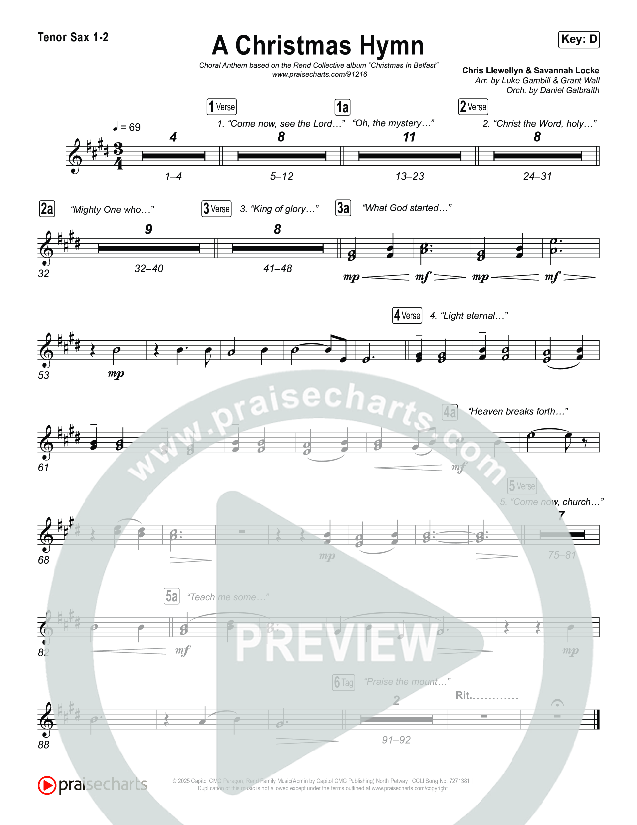 A Christmas Hymn (Choral Anthem SATB) Sax Pack (Rend Collective / Arr. Luke Gambill)