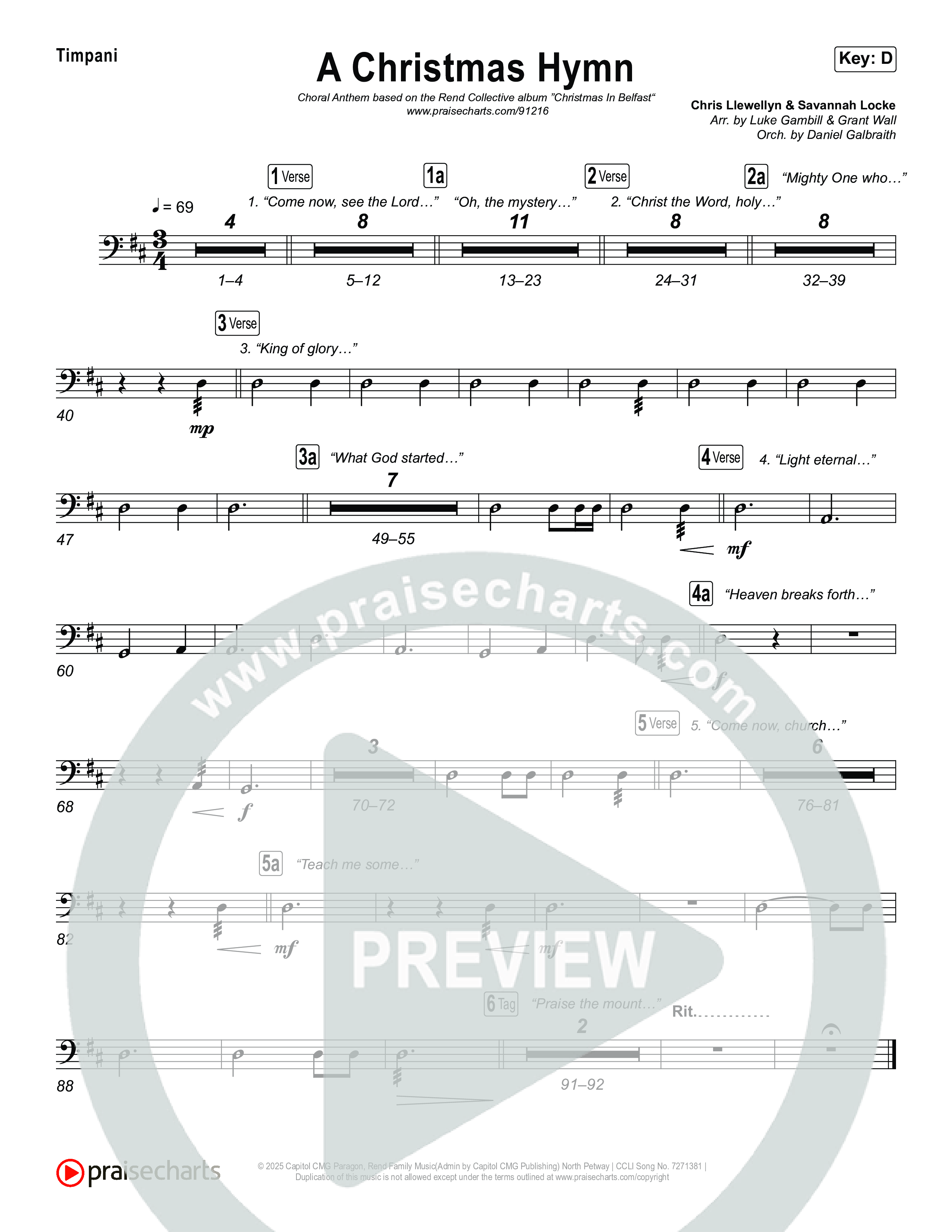 A Christmas Hymn (Choral Anthem SATB) Timpani (Rend Collective / Arr. Luke Gambill)