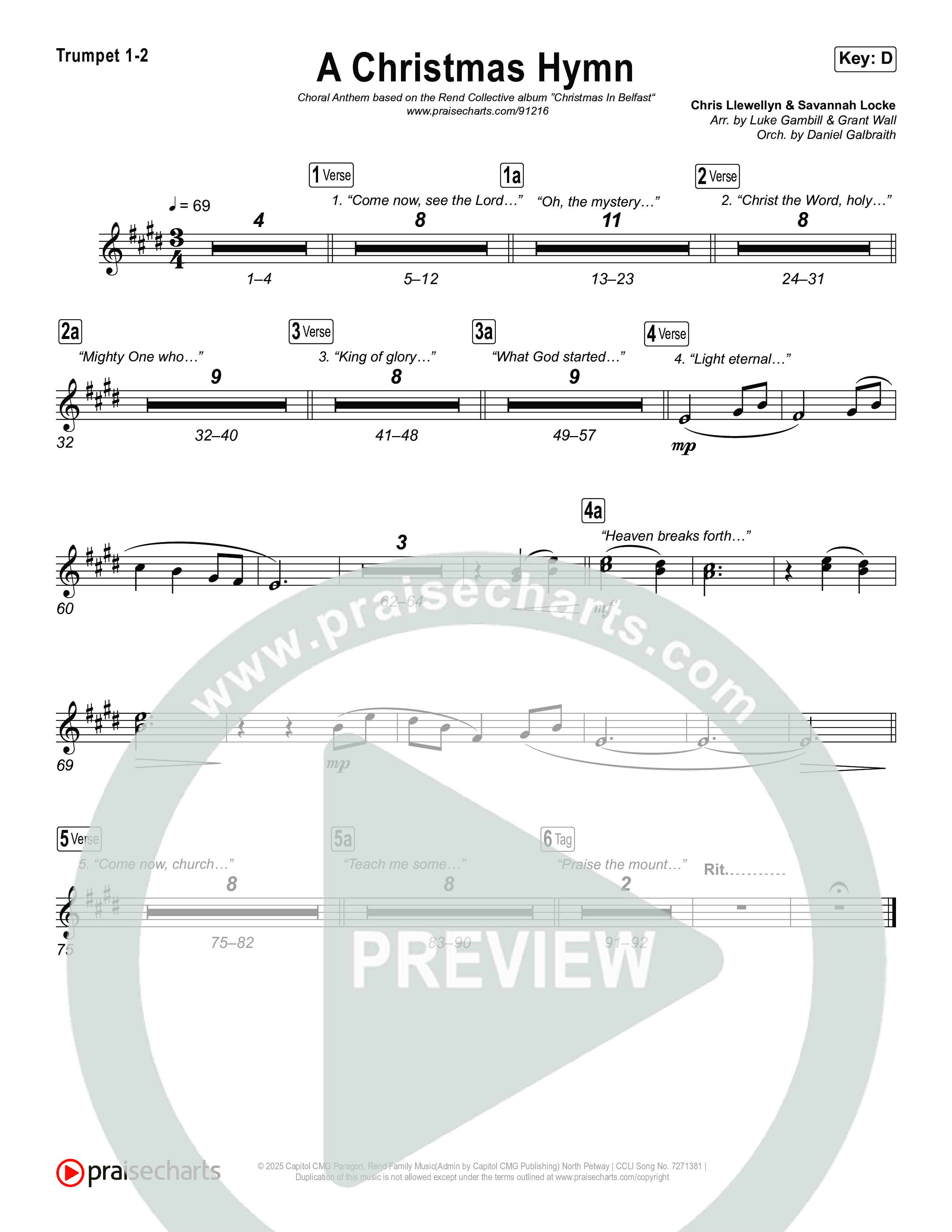 A Christmas Hymn (Choral Anthem SATB) Brass Pack (Rend Collective / Arr. Luke Gambill)