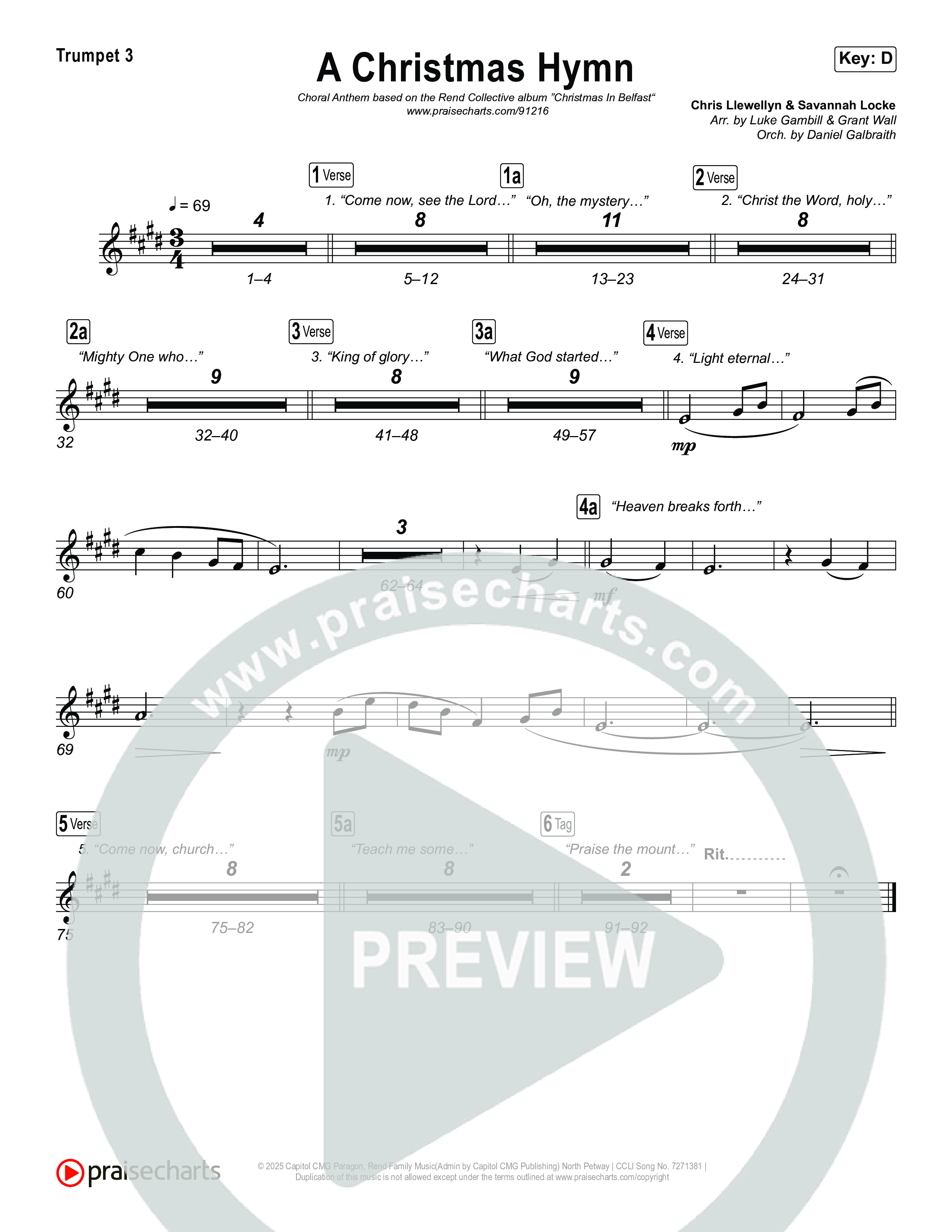 A Christmas Hymn (Choral Anthem SATB) Brass Pack (Rend Collective / Arr. Luke Gambill)
