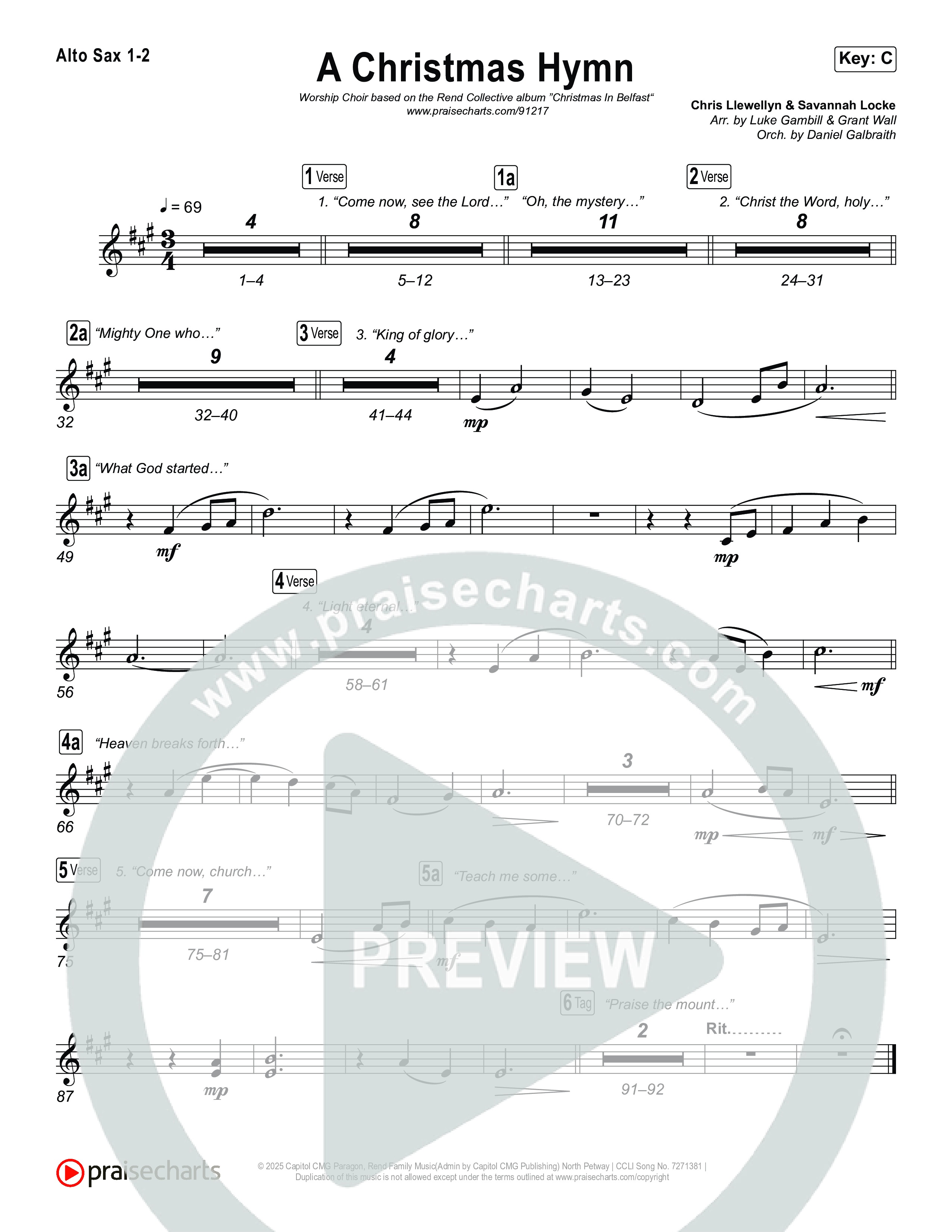 A Christmas Hymn (Worship Choir/SAB) Alto Sax 1/2 (Rend Collective / Arr. Luke Gambill)