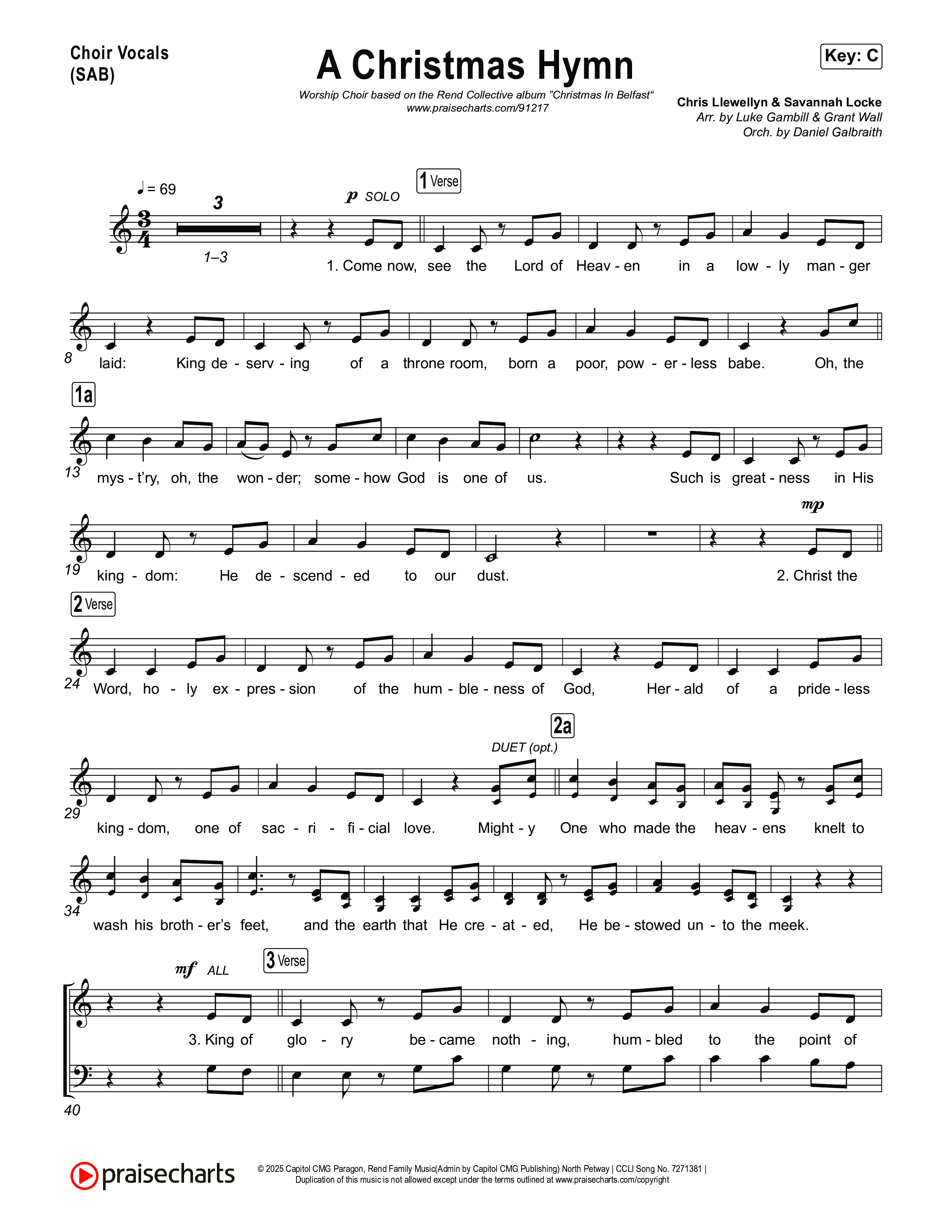 A Christmas Hymn (Worship Choir/SAB) Choir Sheet (SAB) (Rend Collective / Arr. Luke Gambill)