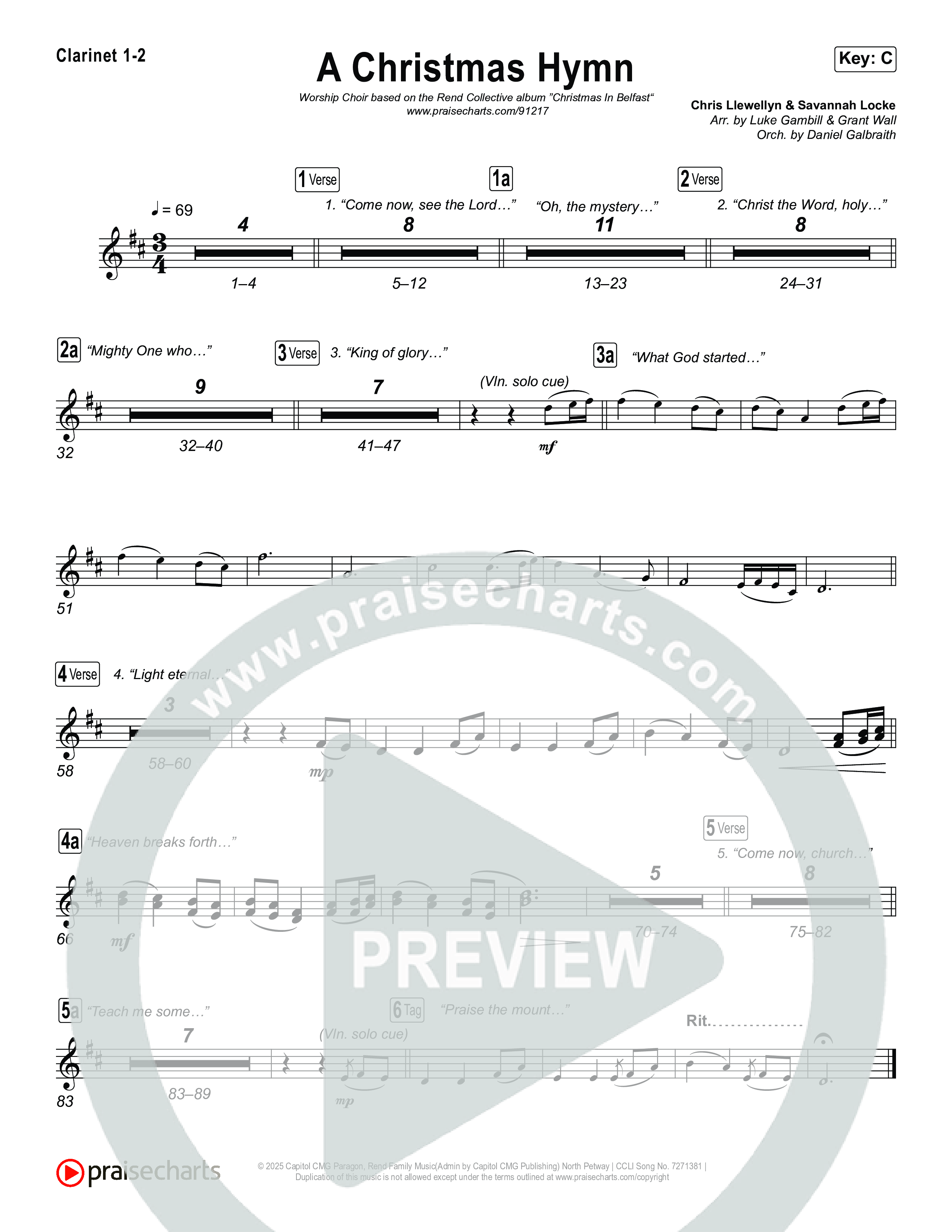 A Christmas Hymn (Worship Choir/SAB) Clarinet 1/2 (Rend Collective / Arr. Luke Gambill)