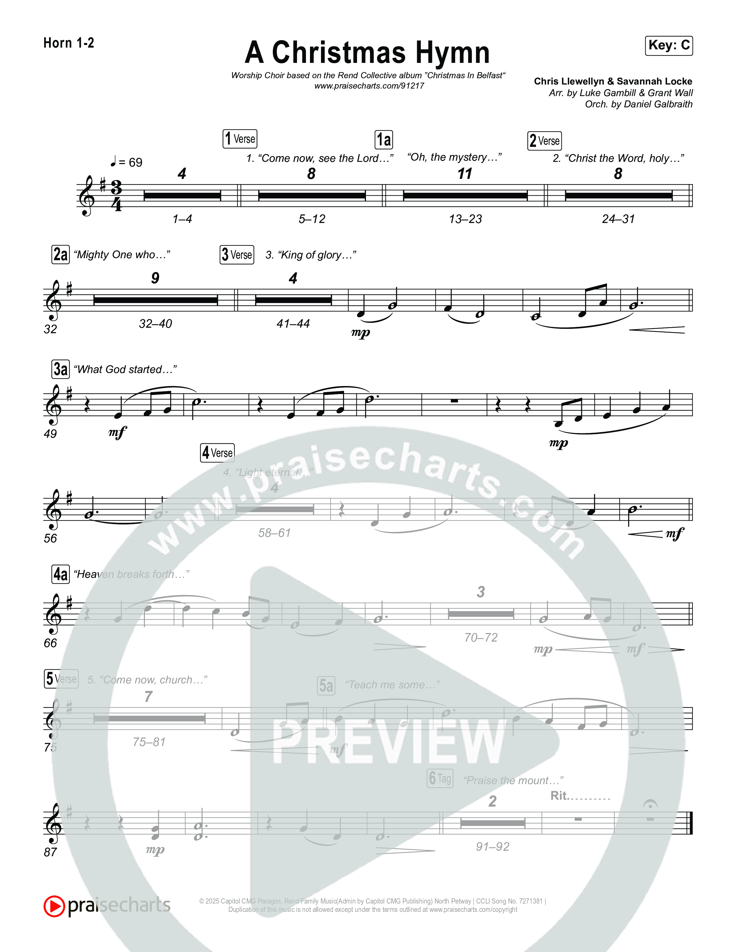 A Christmas Hymn (Worship Choir/SAB) French Horn 1/2 (Rend Collective / Arr. Luke Gambill)