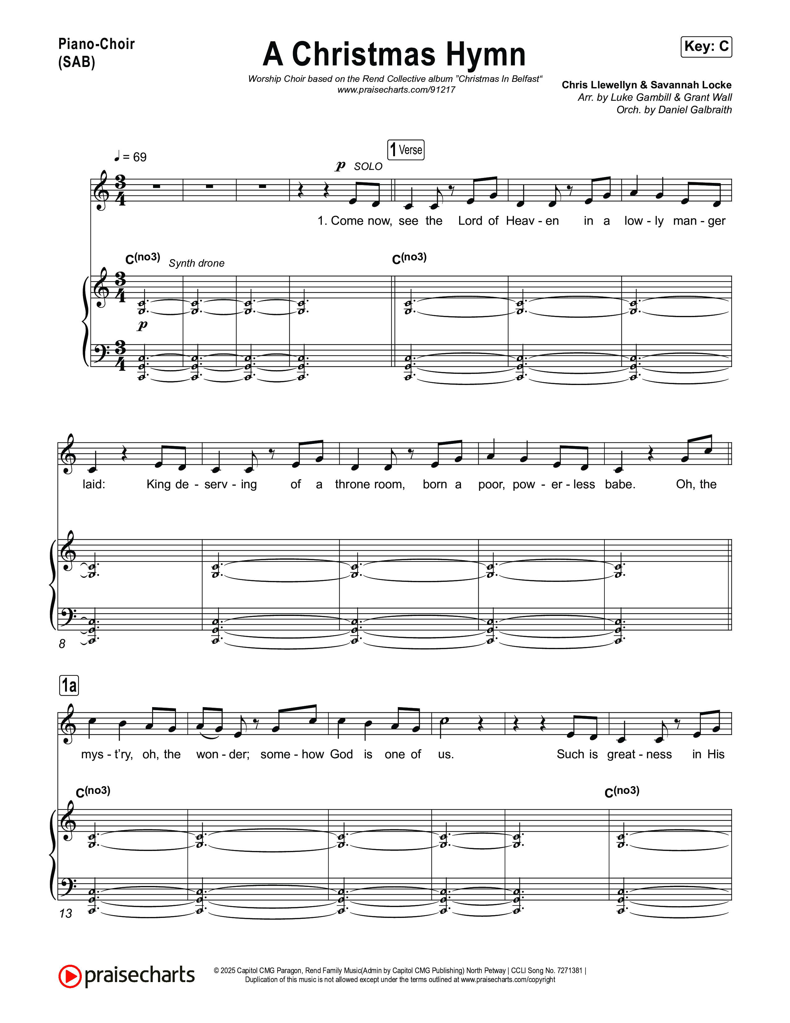 A Christmas Hymn (Worship Choir/SAB) Piano/Choir (SAB) (Rend Collective / Arr. Luke Gambill)
