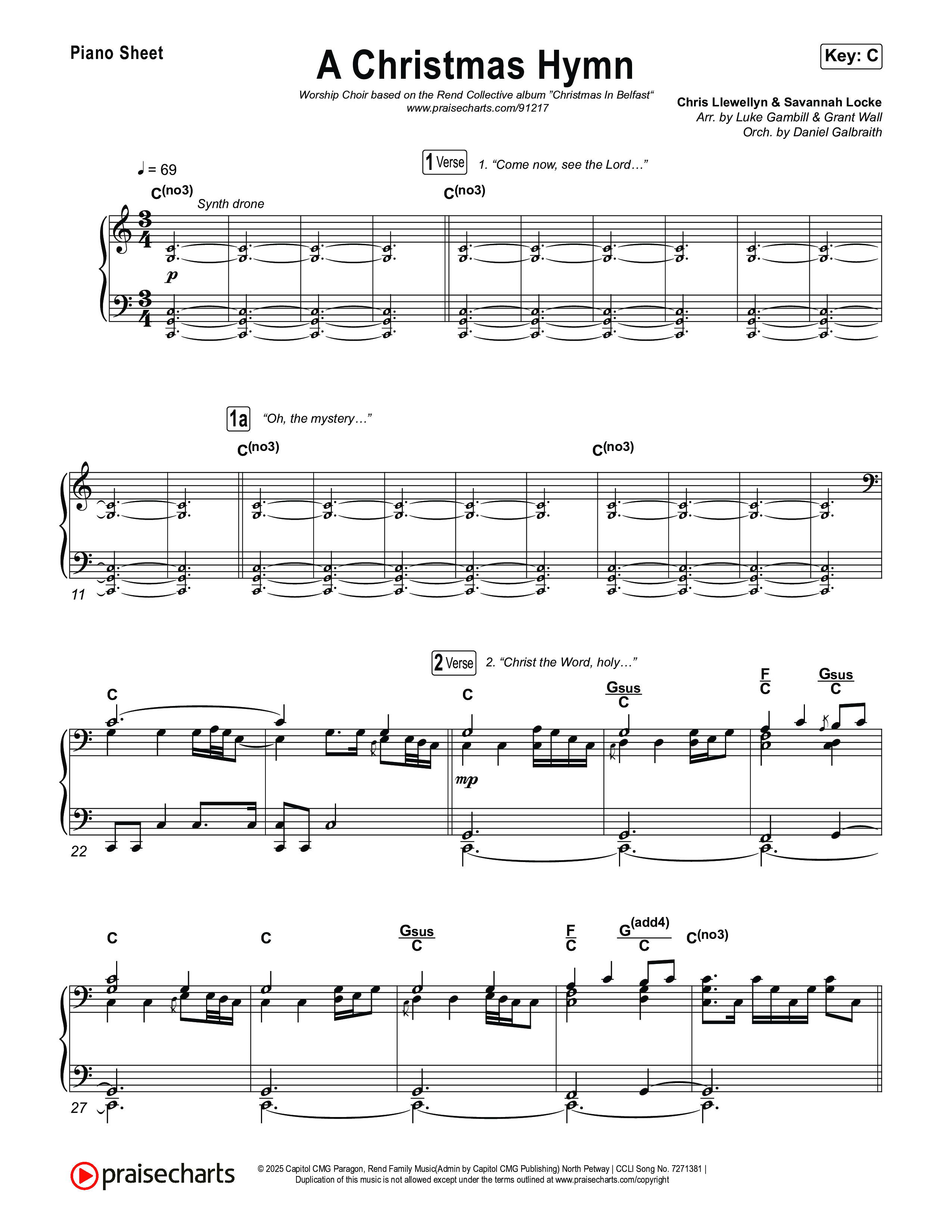 A Christmas Hymn (Worship Choir/SAB) Piano Sheet (Rend Collective / Arr. Luke Gambill)