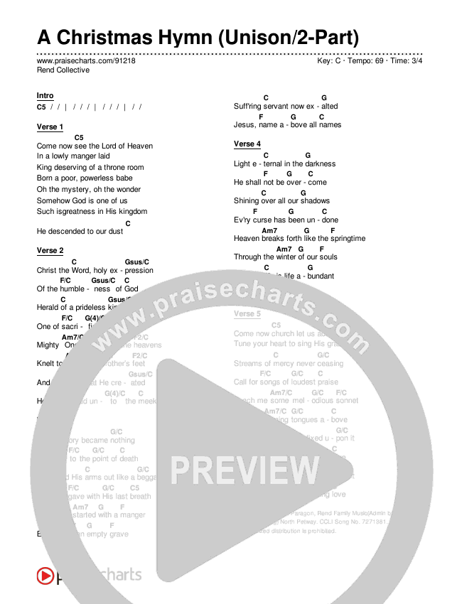 A Christmas Hymn (Unison/2-Part) Chords & Lyrics (Rend Collective / Arr. Luke Gambill)