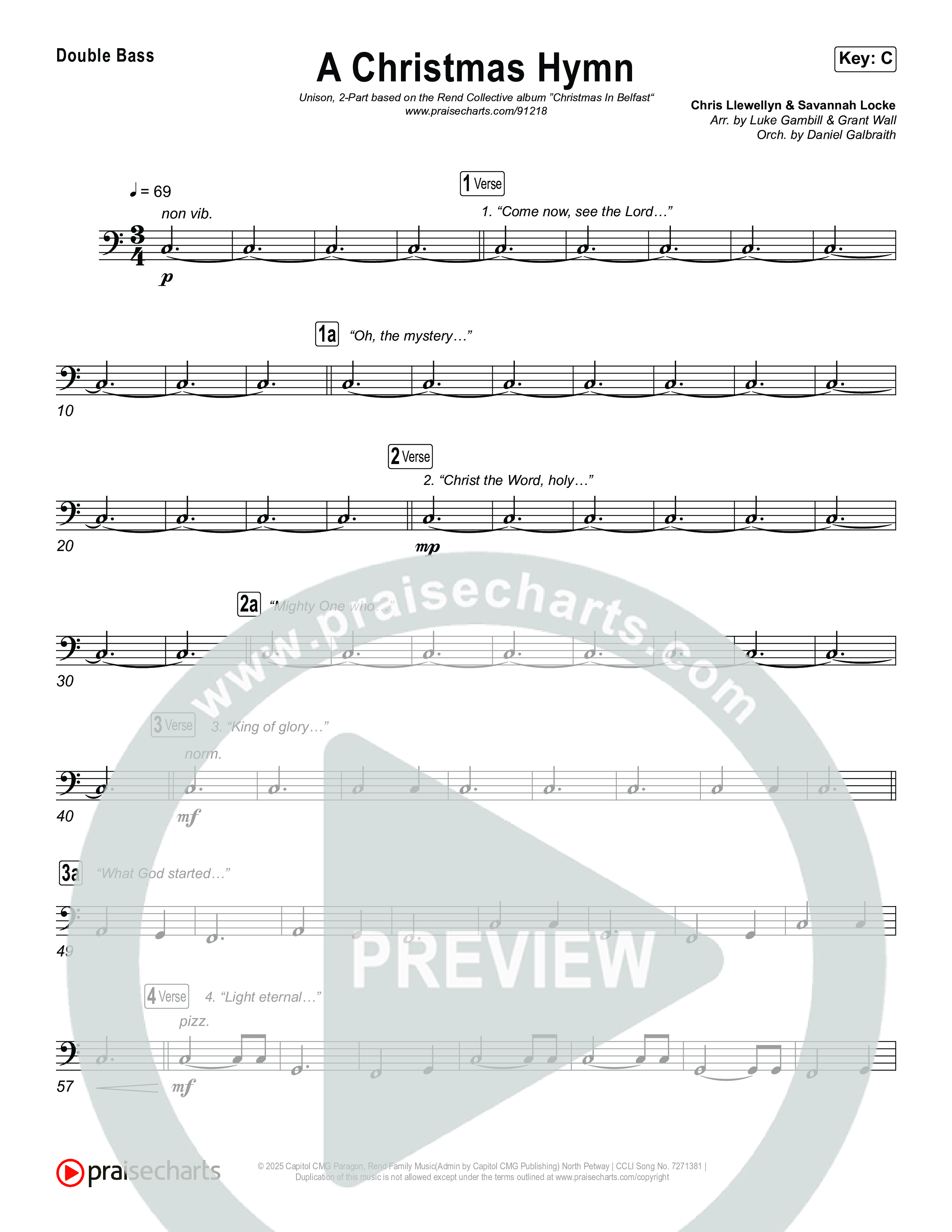 A Christmas Hymn (Unison/2-Part) Double Bass (Rend Collective / Arr. Luke Gambill)