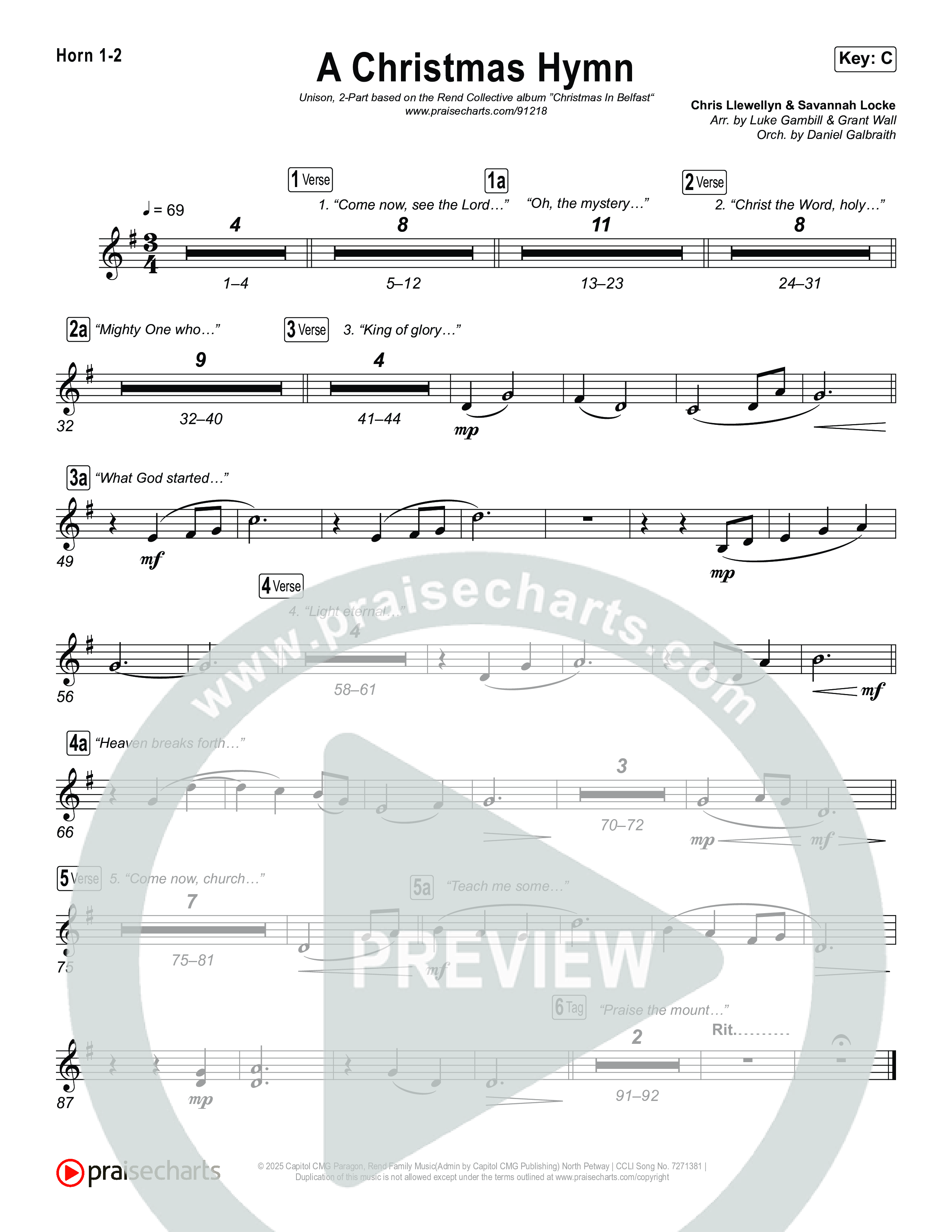 A Christmas Hymn (Unison/2-Part) Brass Pack (Rend Collective / Arr. Luke Gambill)