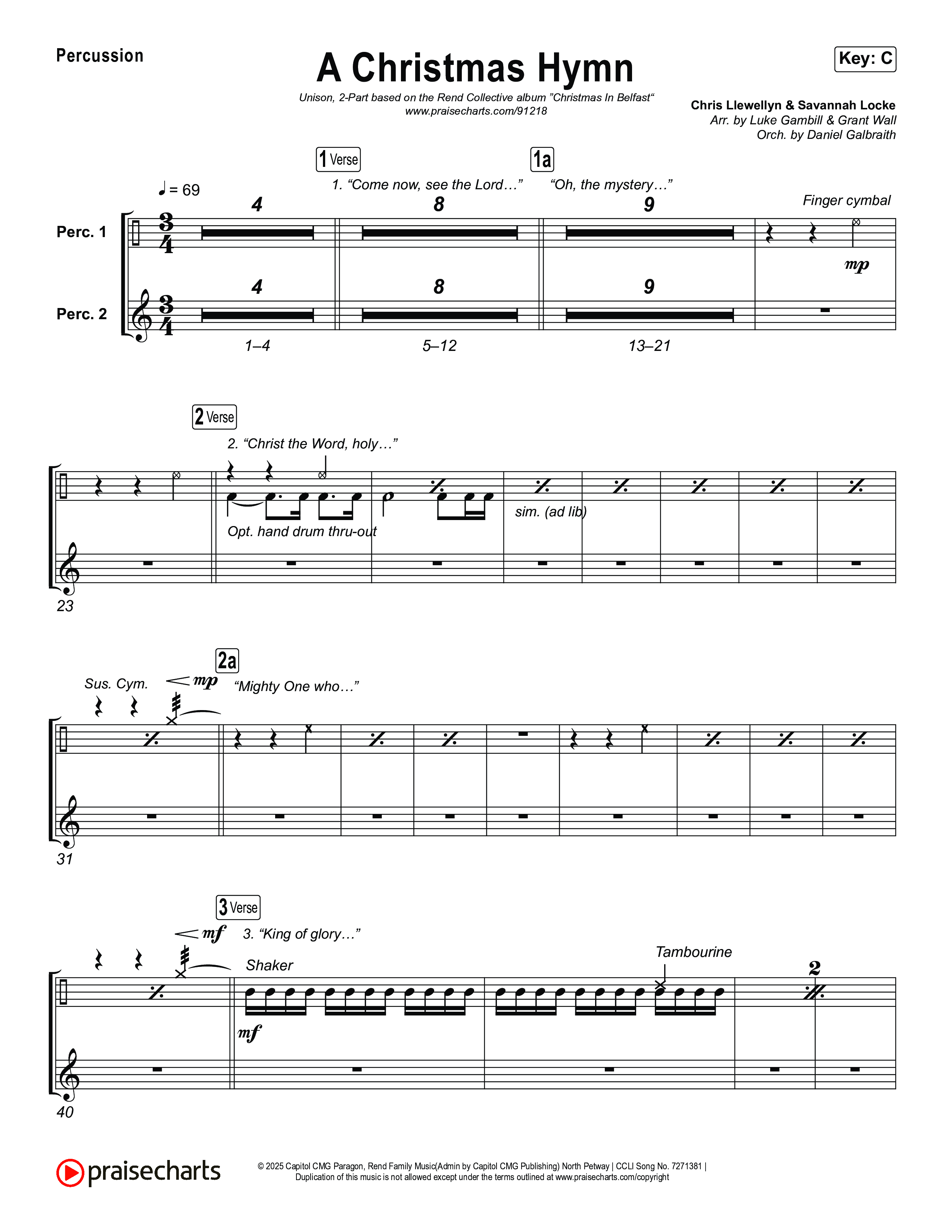 A Christmas Hymn (Unison/2-Part) Percussion (Rend Collective / Arr. Luke Gambill)