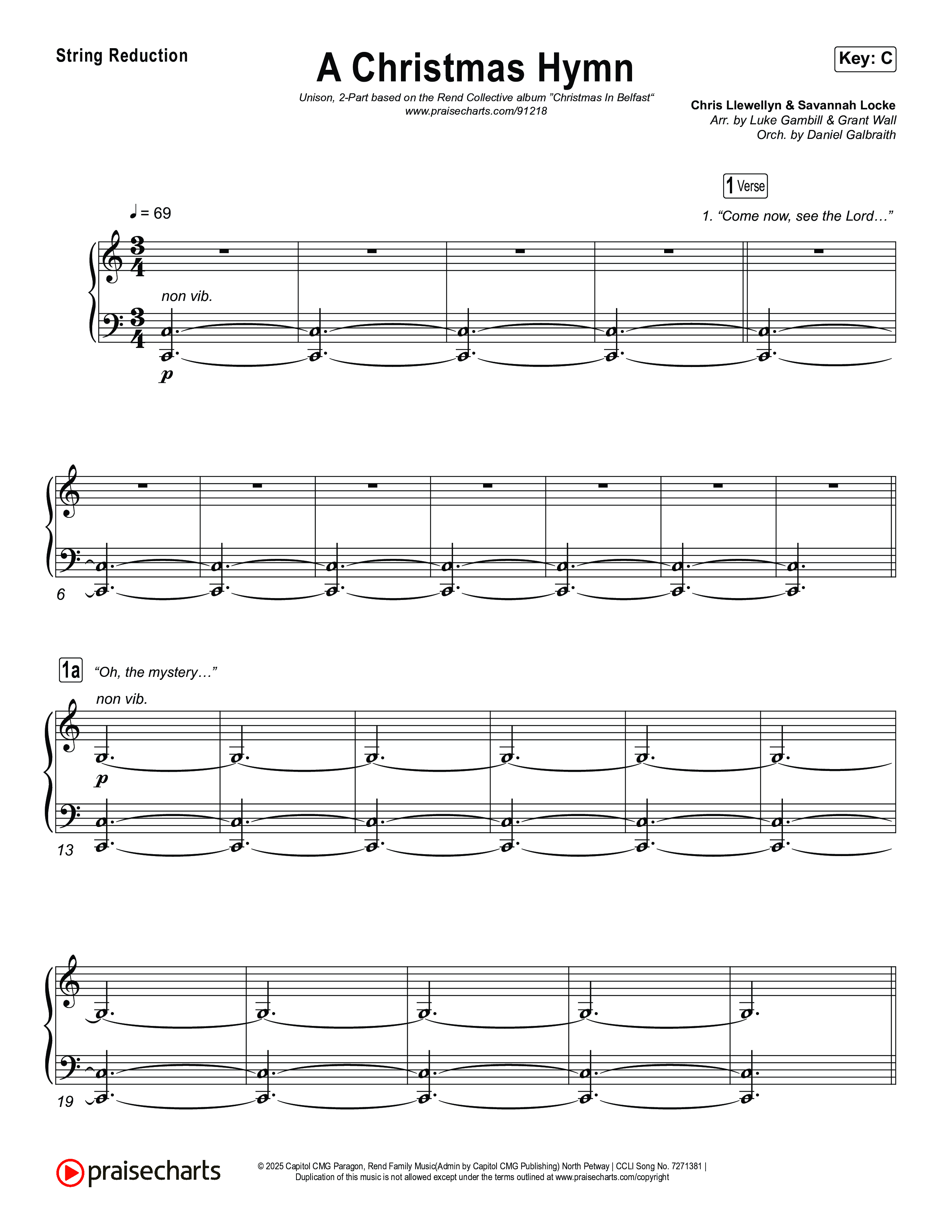 A Christmas Hymn (Unison/2-Part) String Reduction (Rend Collective / Arr. Luke Gambill)