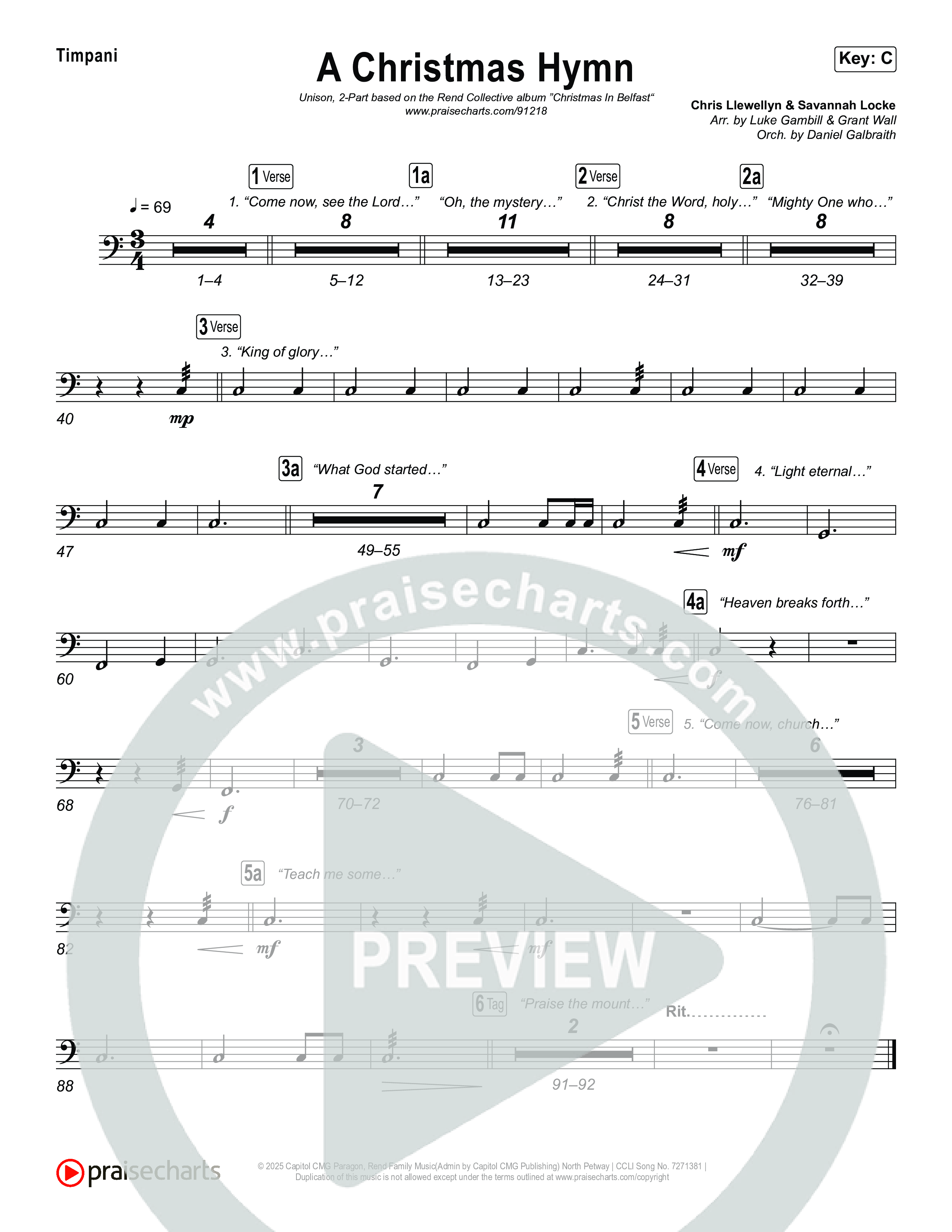 A Christmas Hymn (Unison/2-Part) Timpani (Rend Collective / Arr. Luke Gambill)