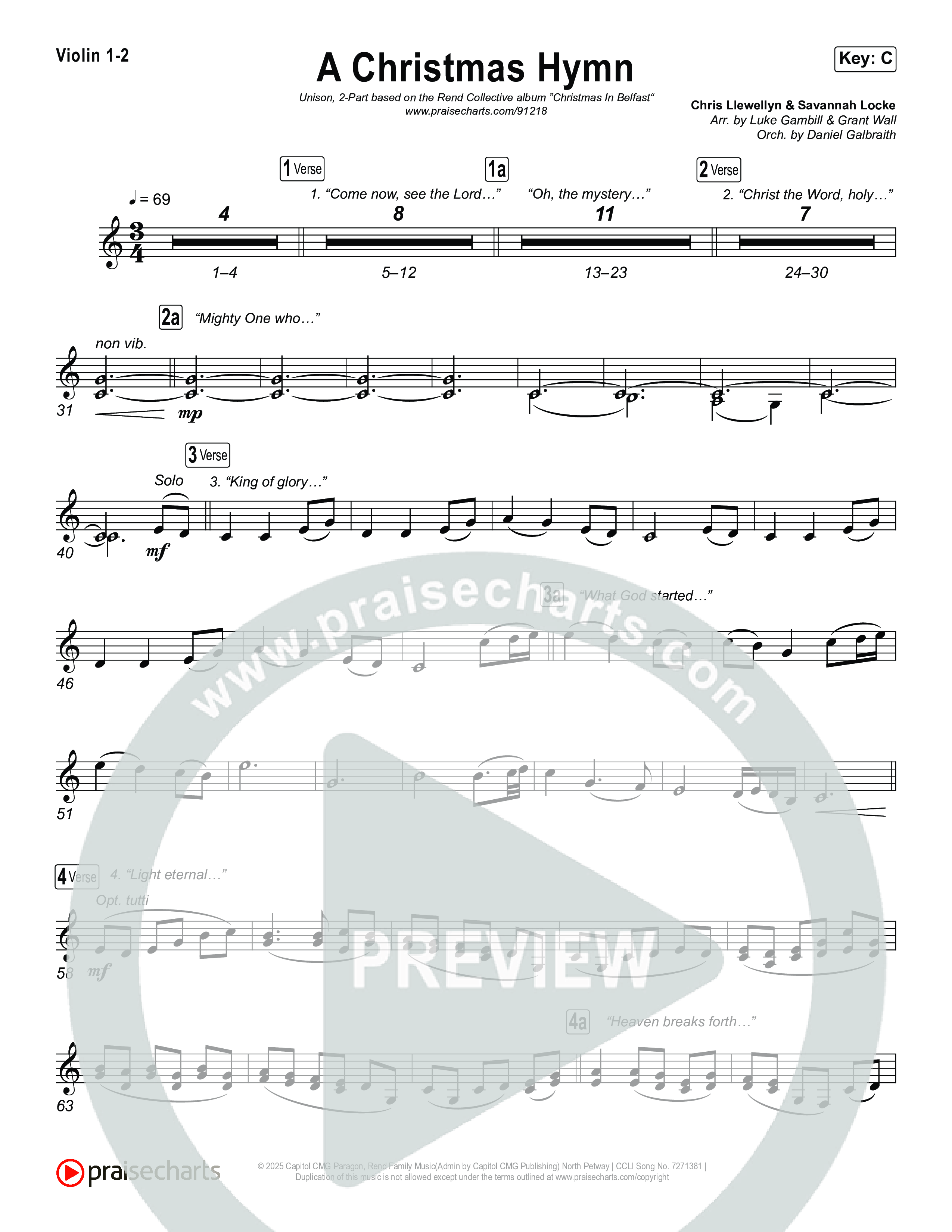 A Christmas Hymn (Unison/2-Part) String Pack (Rend Collective / Arr. Luke Gambill)