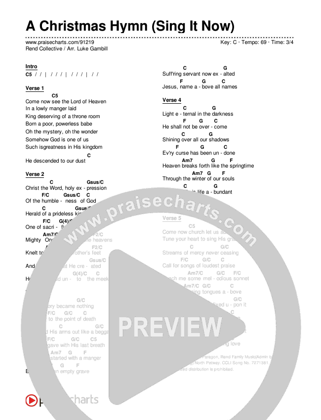 A Christmas Hymn (Sing It Now) Chords & Lyrics (Rend Collective / Arr. Luke Gambill)