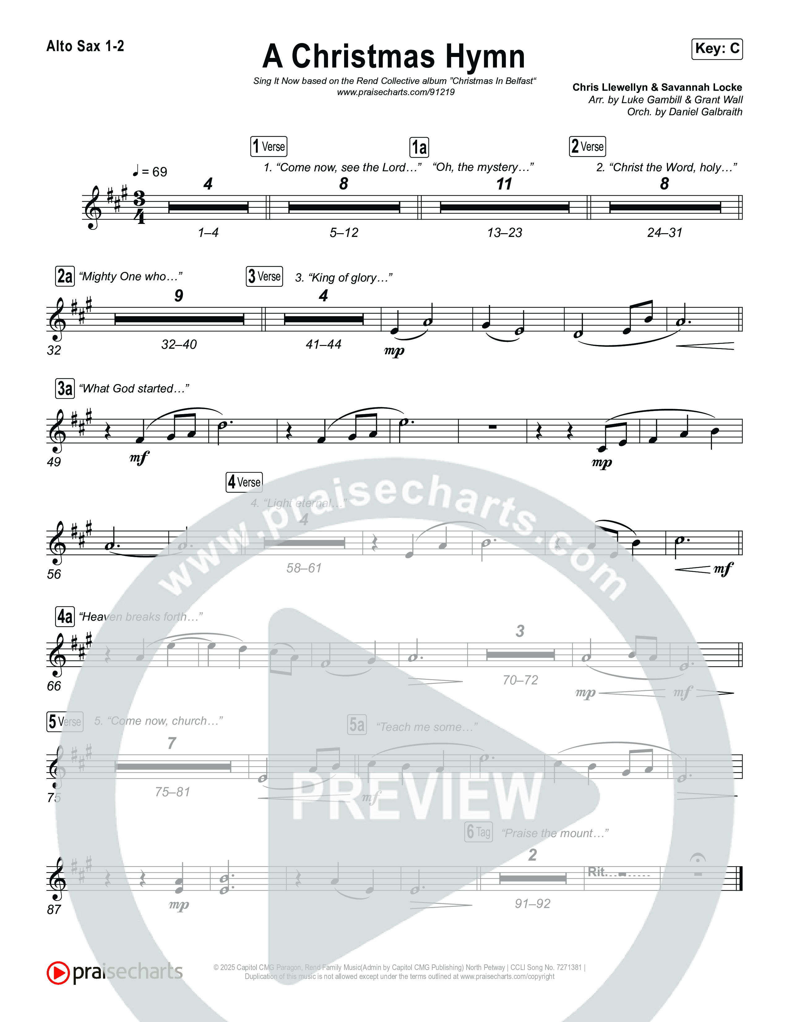 A Christmas Hymn (Sing It Now) Sax Pack (Rend Collective / Arr. Luke Gambill)