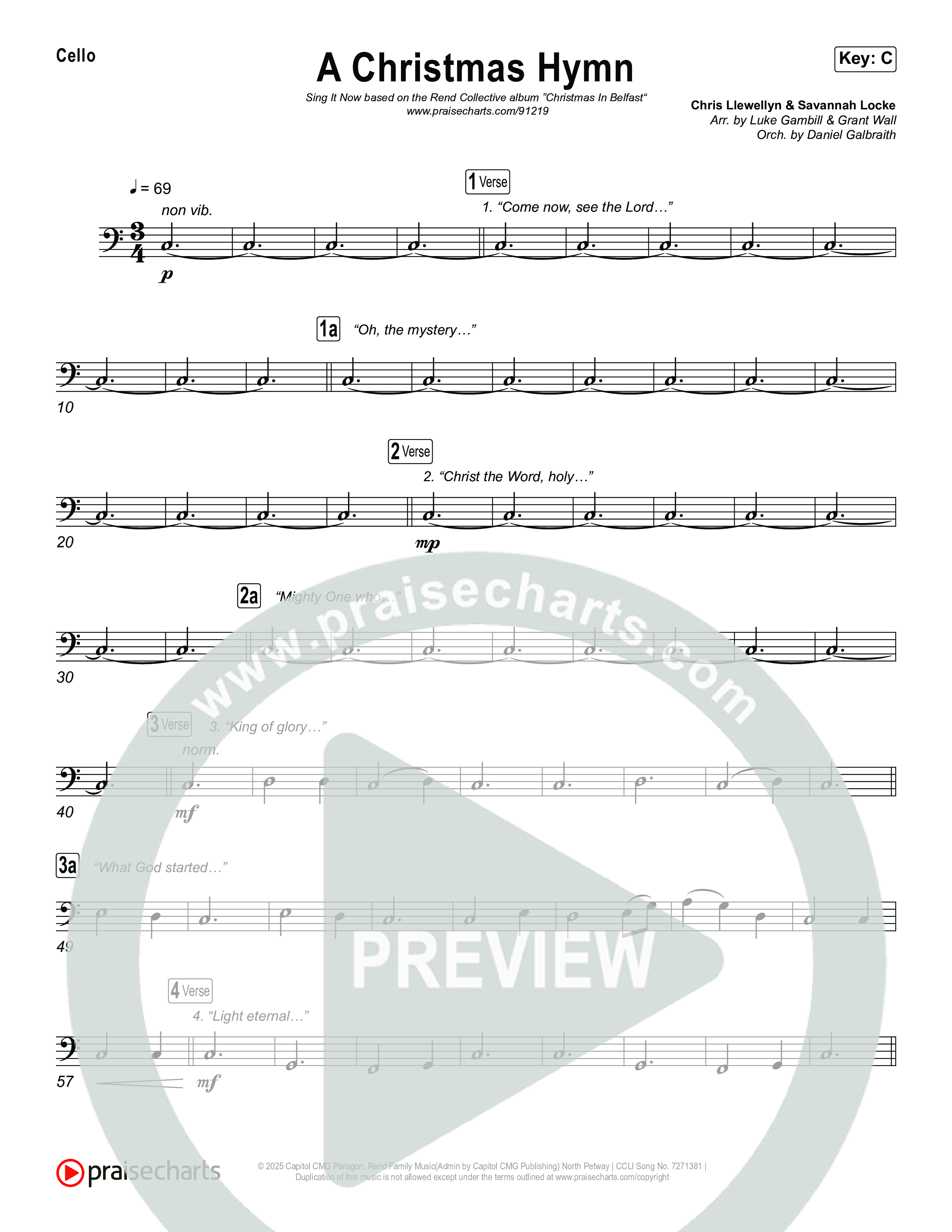 A Christmas Hymn (Sing It Now) Cello (Rend Collective / Arr. Luke Gambill)
