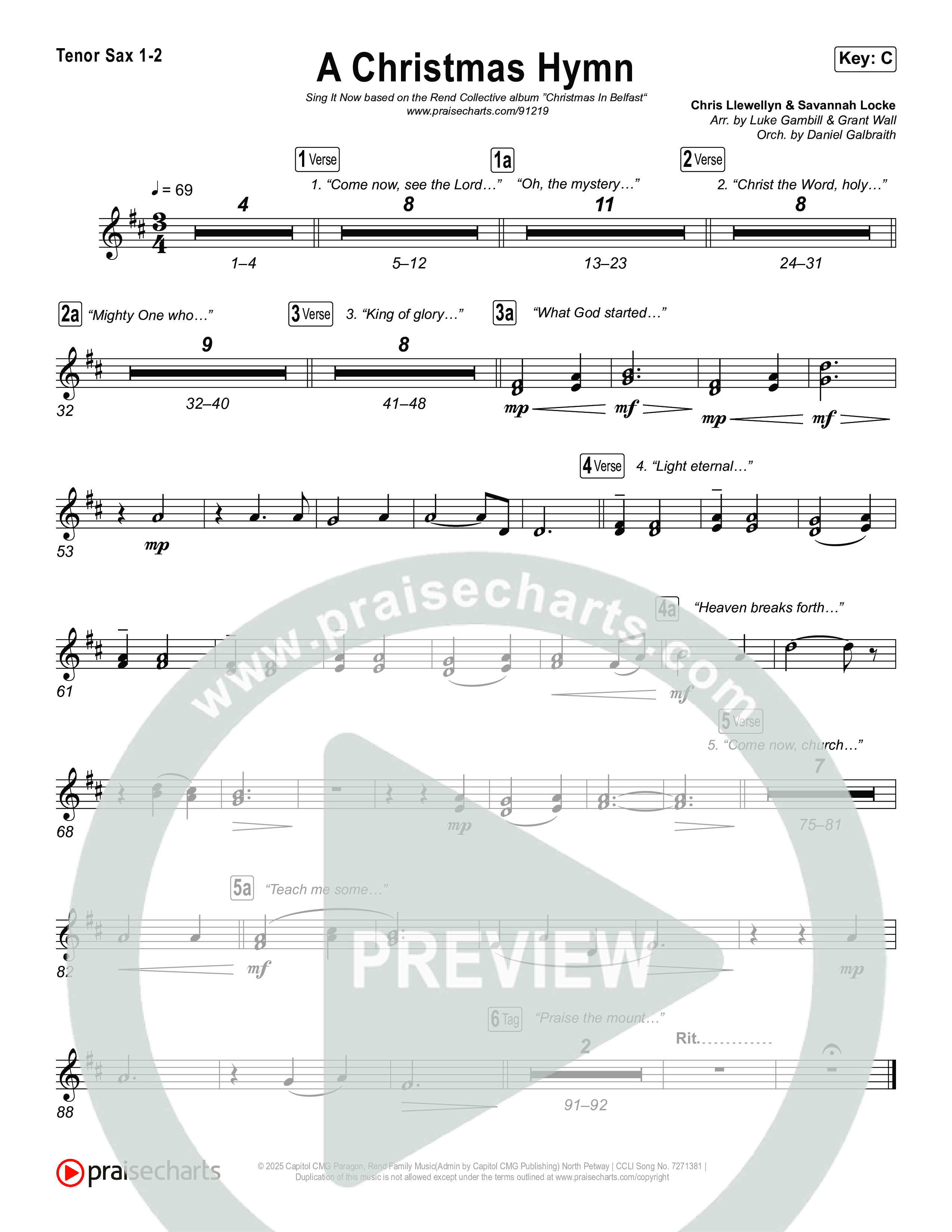 A Christmas Hymn (Sing It Now) Sax Pack (Rend Collective / Arr. Luke Gambill)