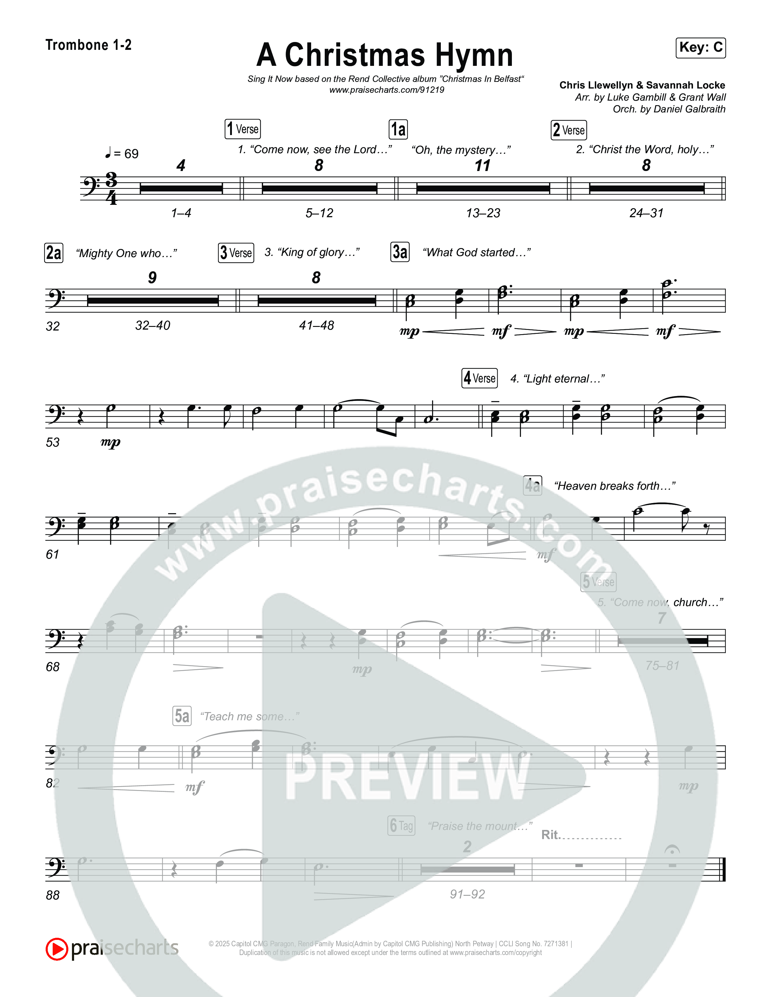 A Christmas Hymn (Sing It Now) Trombone 1/2 (Rend Collective / Arr. Luke Gambill)