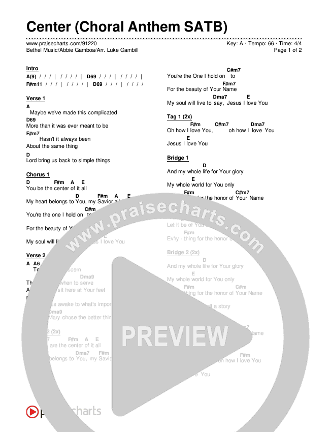 Center (Choral Anthem SATB) Chords & Lyrics (Bethel Music / Abbie Gamboa / Arr. Luke Gambill)
