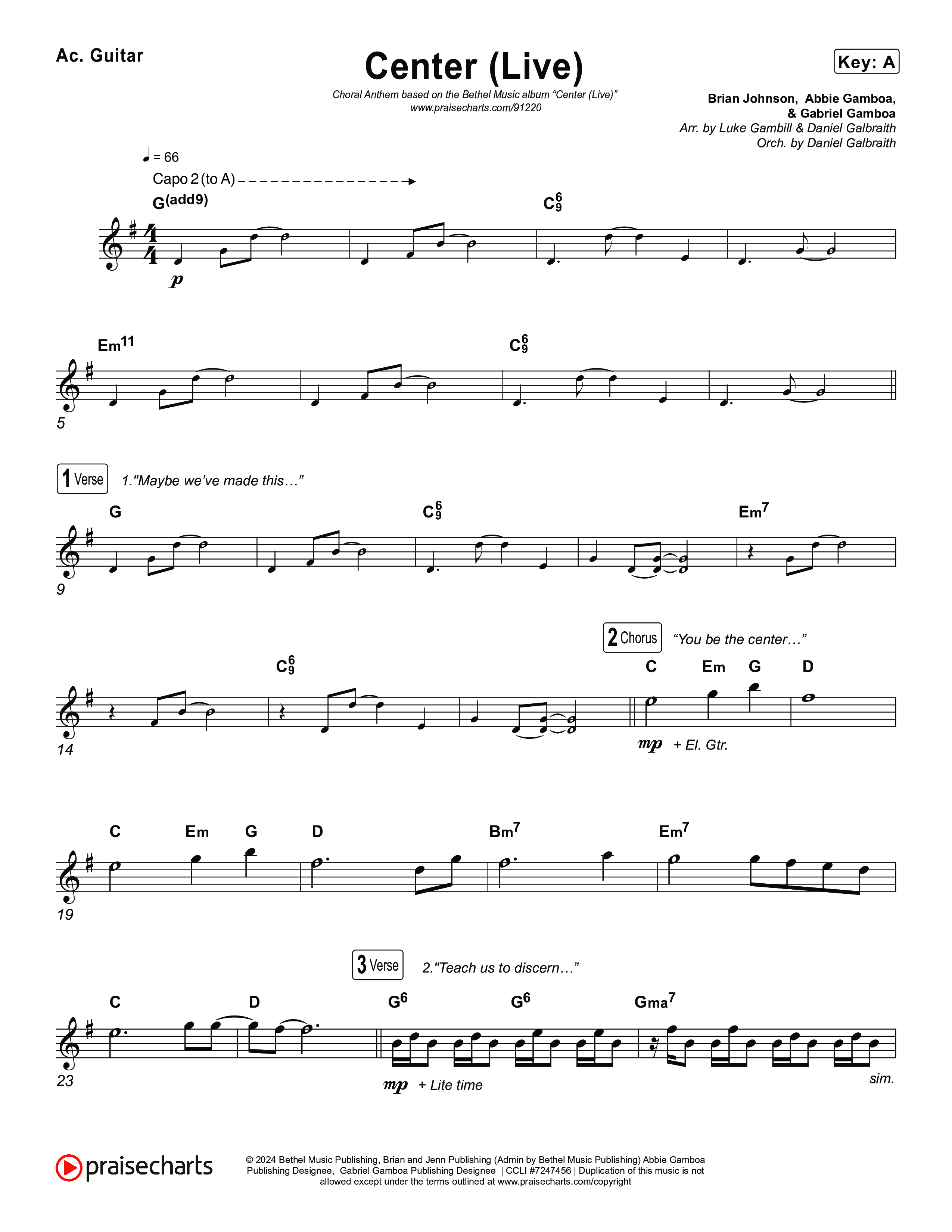 Center (Choral Anthem SATB) Acoustic Guitar (Bethel Music / Abbie Gamboa / Arr. Luke Gambill)