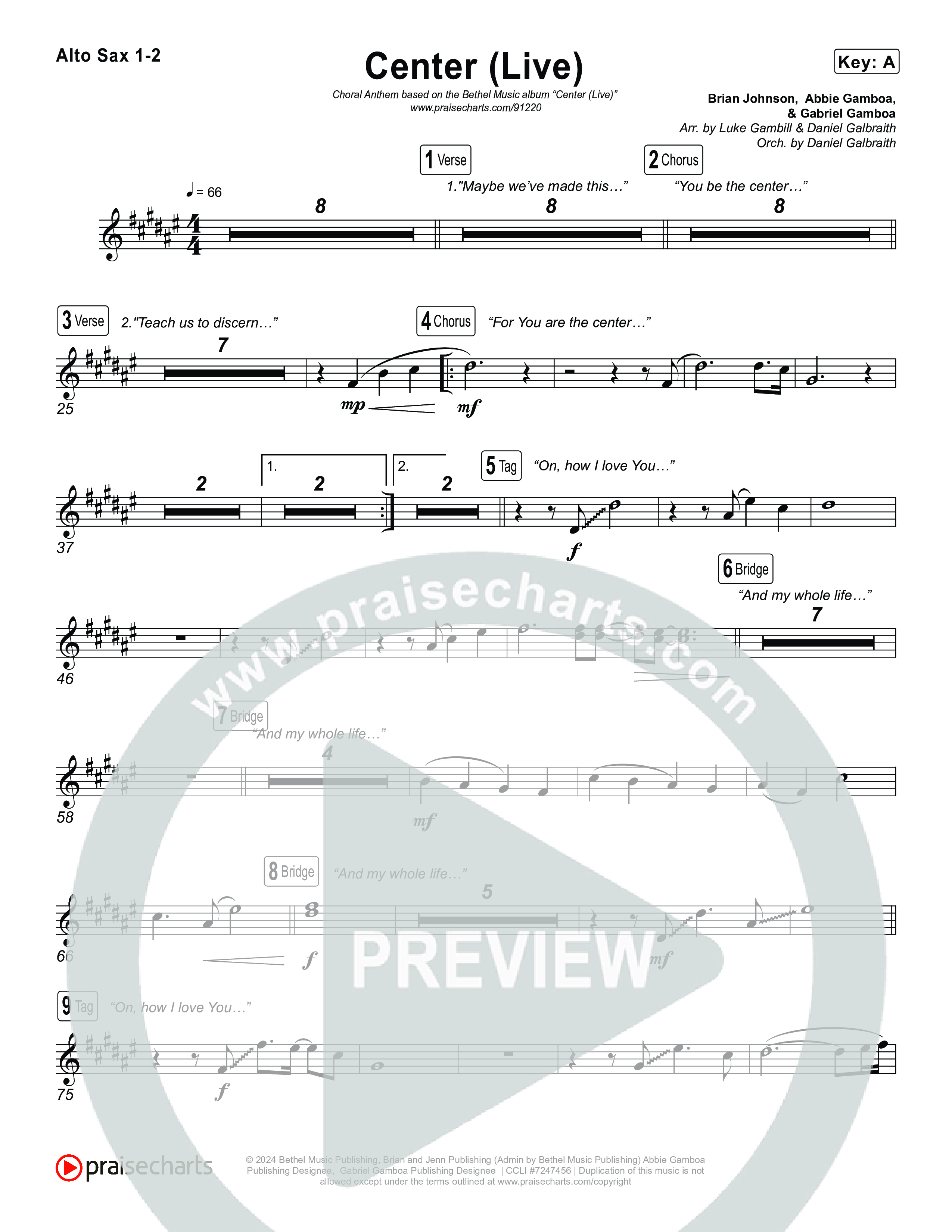 Center (Choral Anthem SATB) Sax Pack (Bethel Music / Abbie Gamboa / Arr. Luke Gambill)