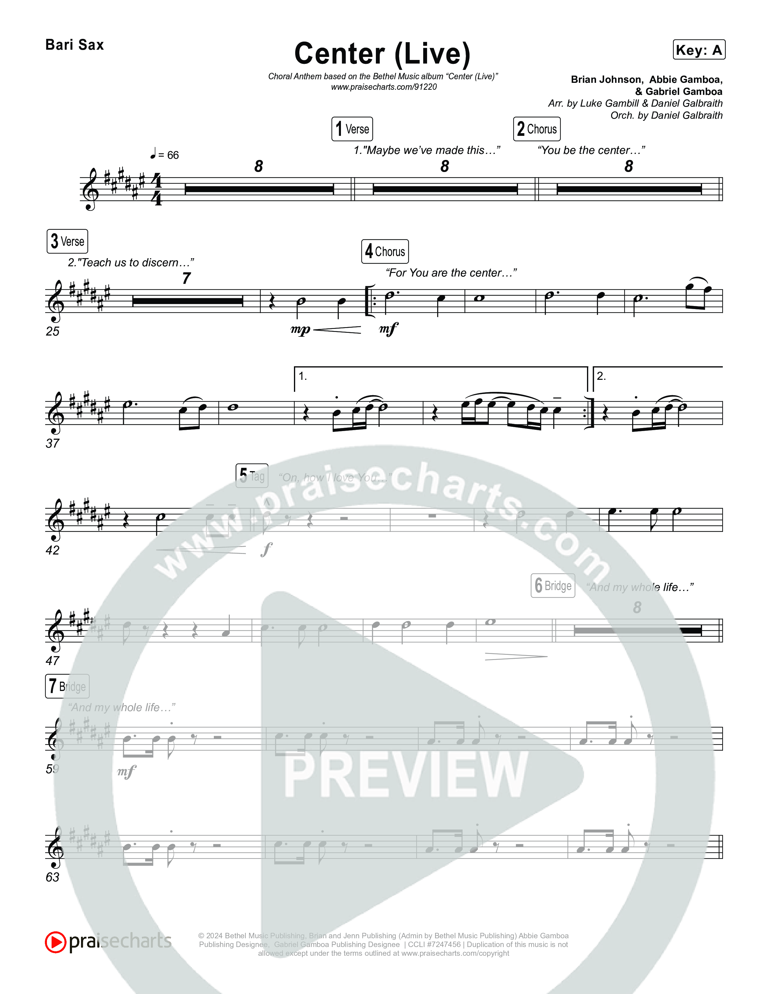 Center (Choral Anthem SATB) Bari Sax (Bethel Music / Abbie Gamboa / Arr. Luke Gambill)