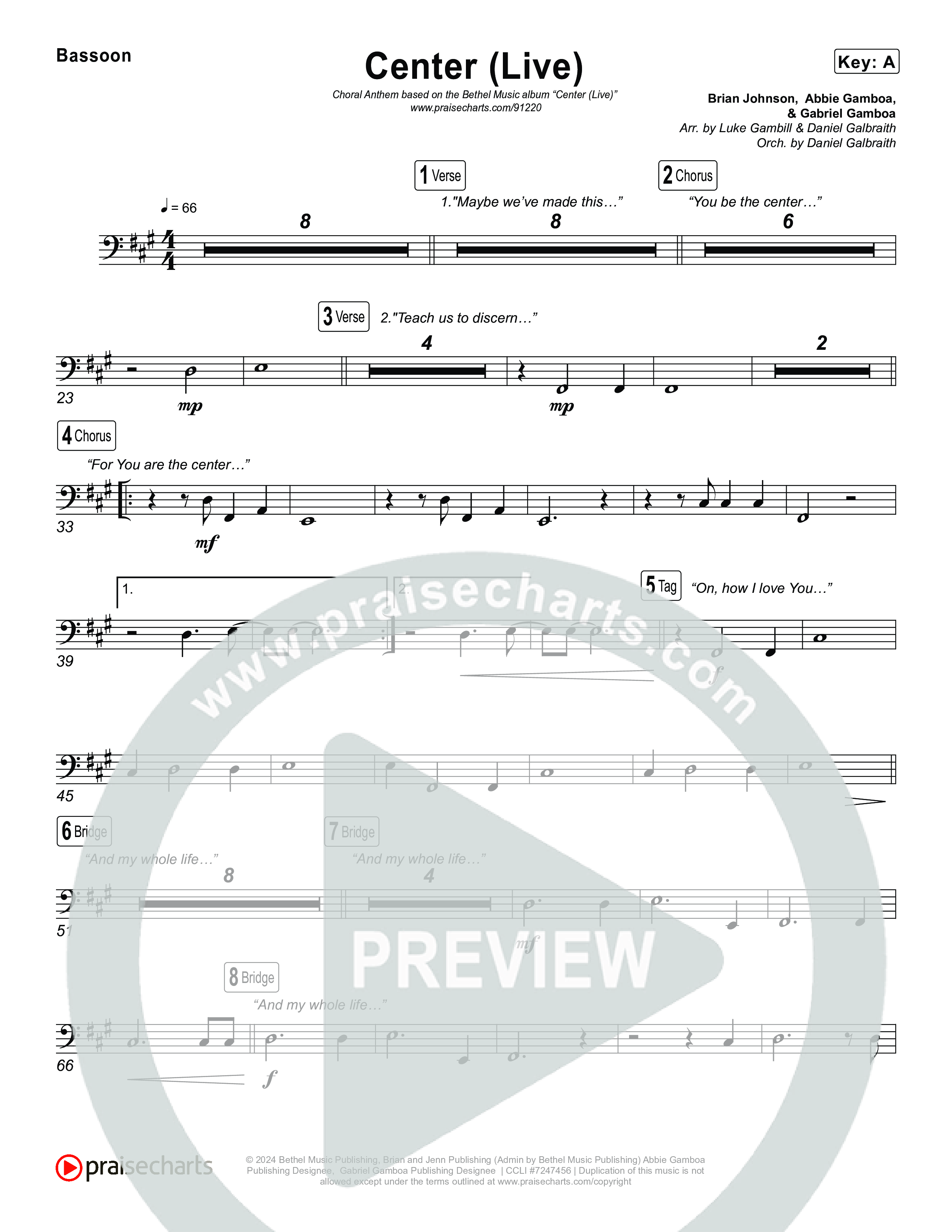 Center (Choral Anthem SATB) Bassoon (Bethel Music / Abbie Gamboa / Arr. Luke Gambill)