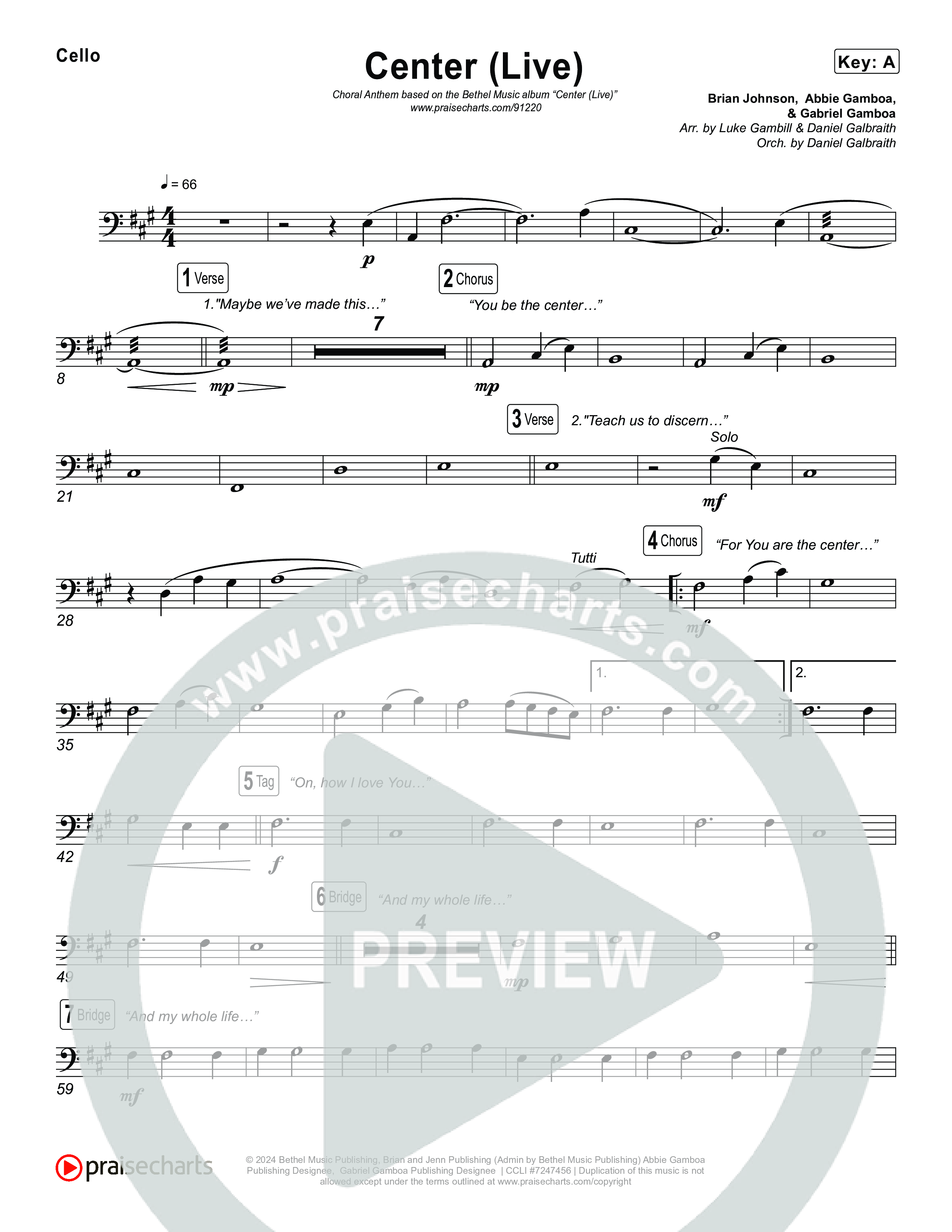 Center (Choral Anthem SATB) Cello (Bethel Music / Abbie Gamboa / Arr. Luke Gambill)