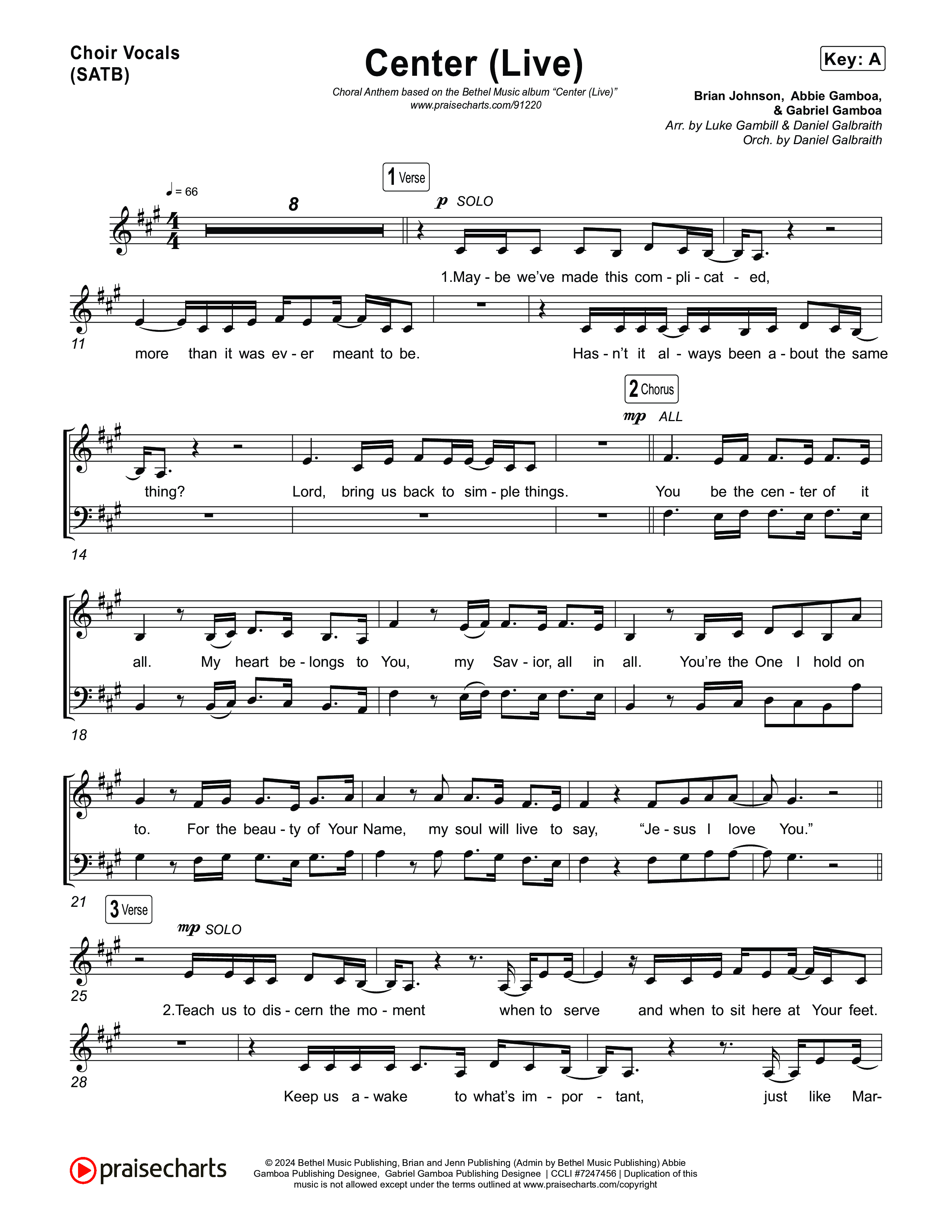 Center (Choral Anthem SATB) Choir Sheet (SATB) (Bethel Music / Abbie Gamboa / Arr. Luke Gambill)