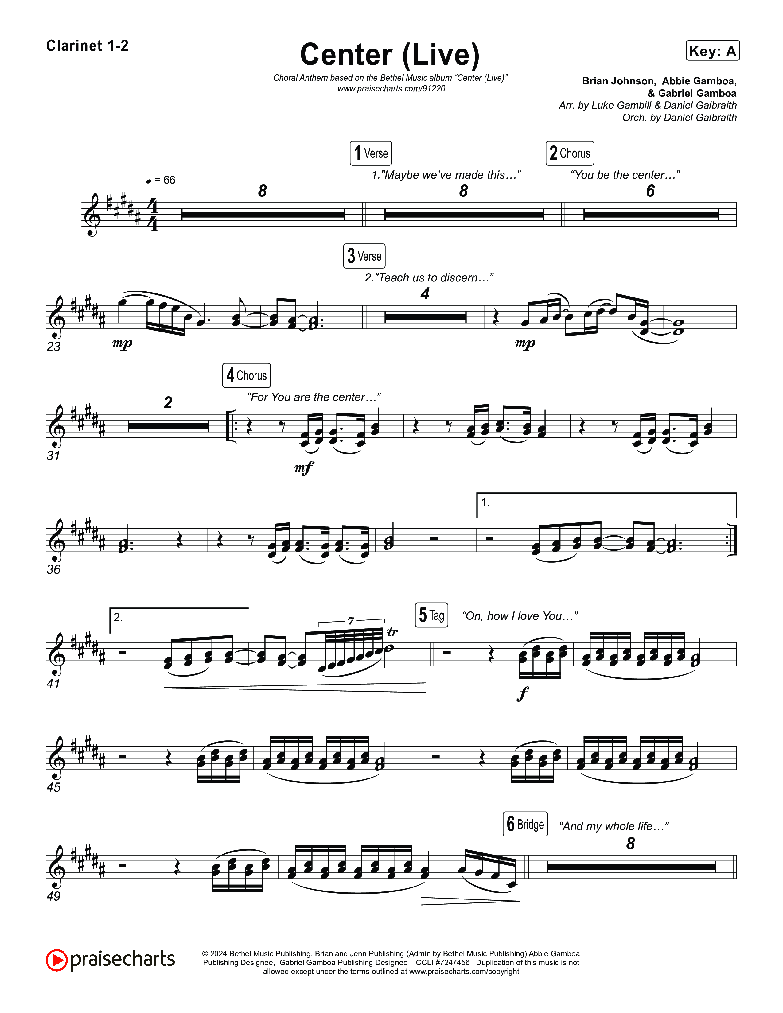 Center (Choral Anthem SATB) Clarinet 1,2 (Bethel Music / Abbie Gamboa / Arr. Luke Gambill)