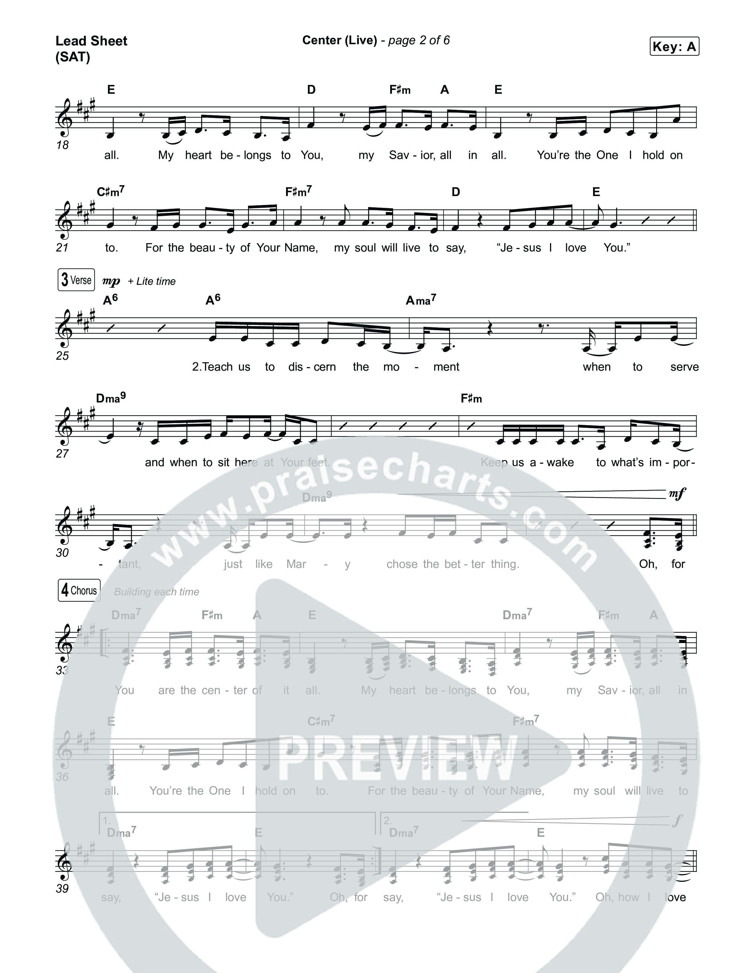 Center (Choral Anthem SATB) Lead Sheet (SAT) (Bethel Music / Abbie Gamboa / Arr. Luke Gambill)