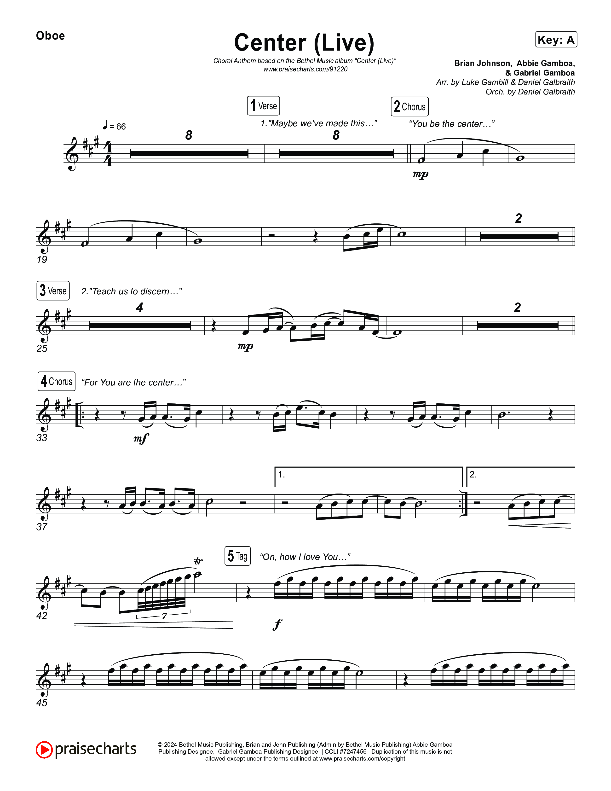 Center (Choral Anthem SATB) Oboe (Bethel Music / Abbie Gamboa / Arr. Luke Gambill)