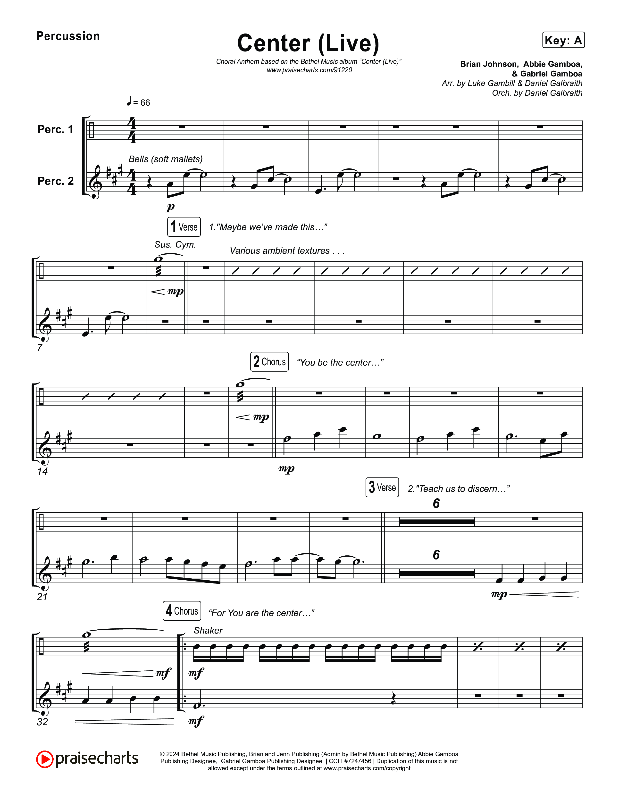 Center (Choral Anthem SATB) Percussion (Bethel Music / Abbie Gamboa / Arr. Luke Gambill)